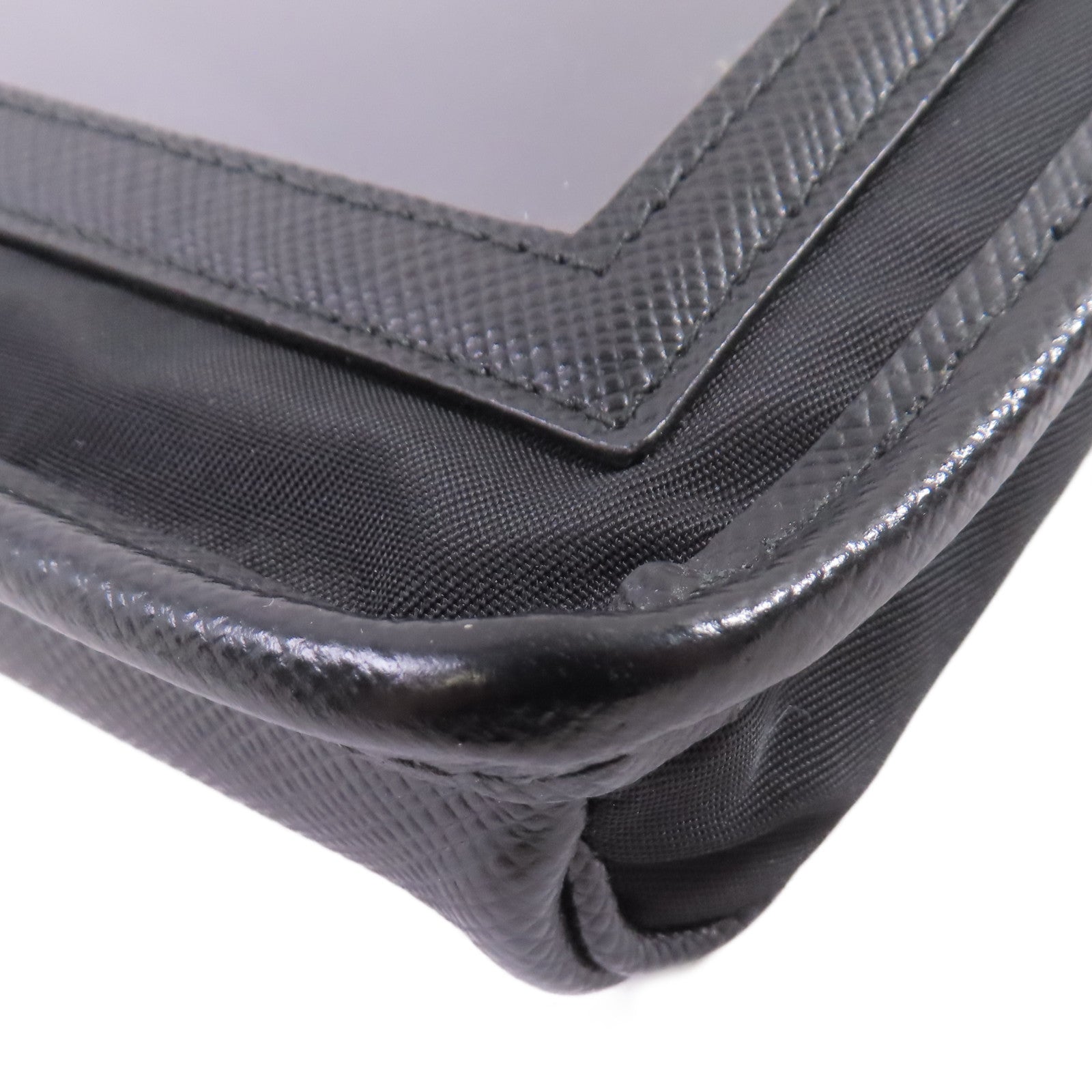 PRADA 尼龍/Saffiano皮革Smartphone Shoulder Case銀扣肩背袋黑色
