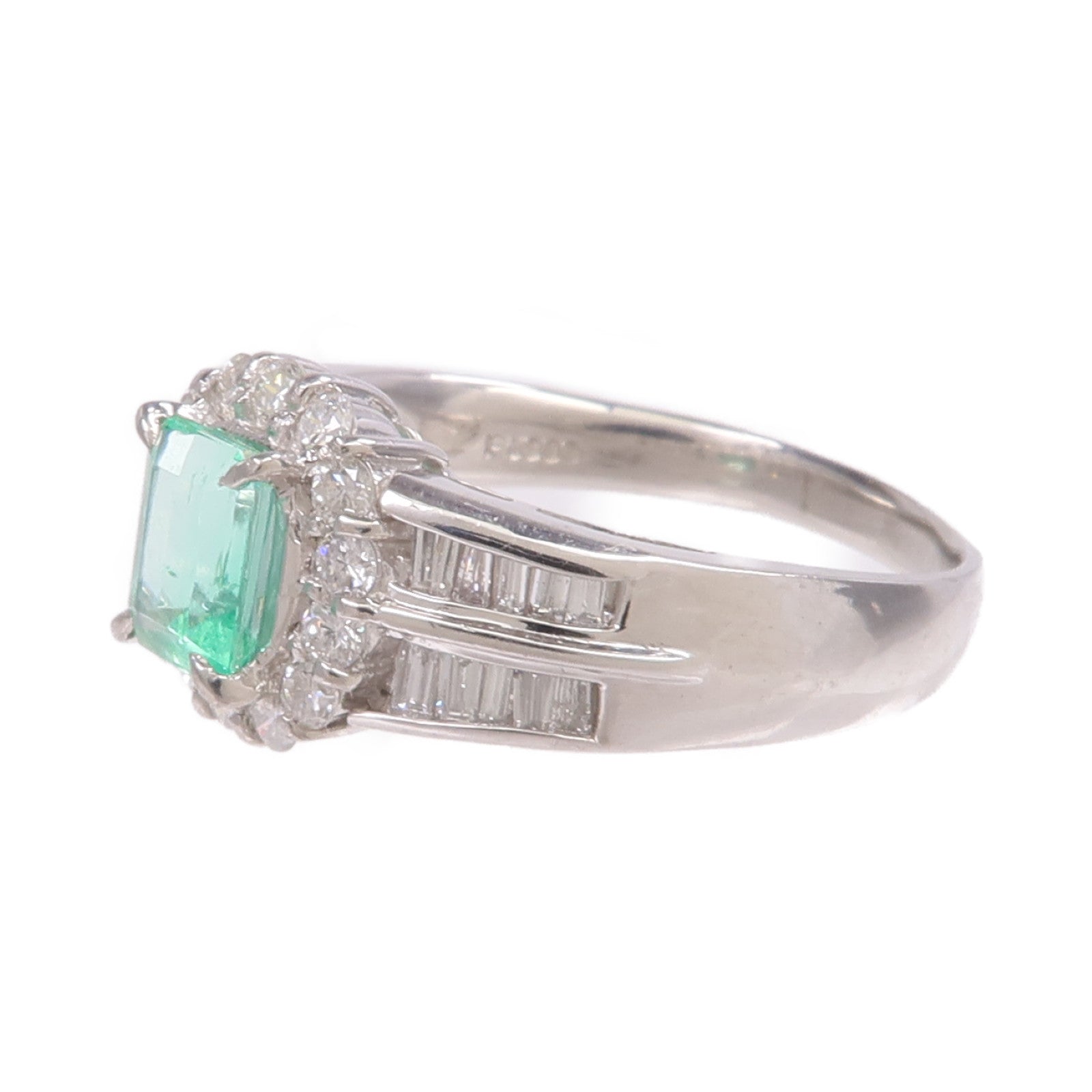 JEWELRY 【激減優惠】PT900鉑金Emerald Diamond Ring綠寶石/鑽石戒指US#7.25