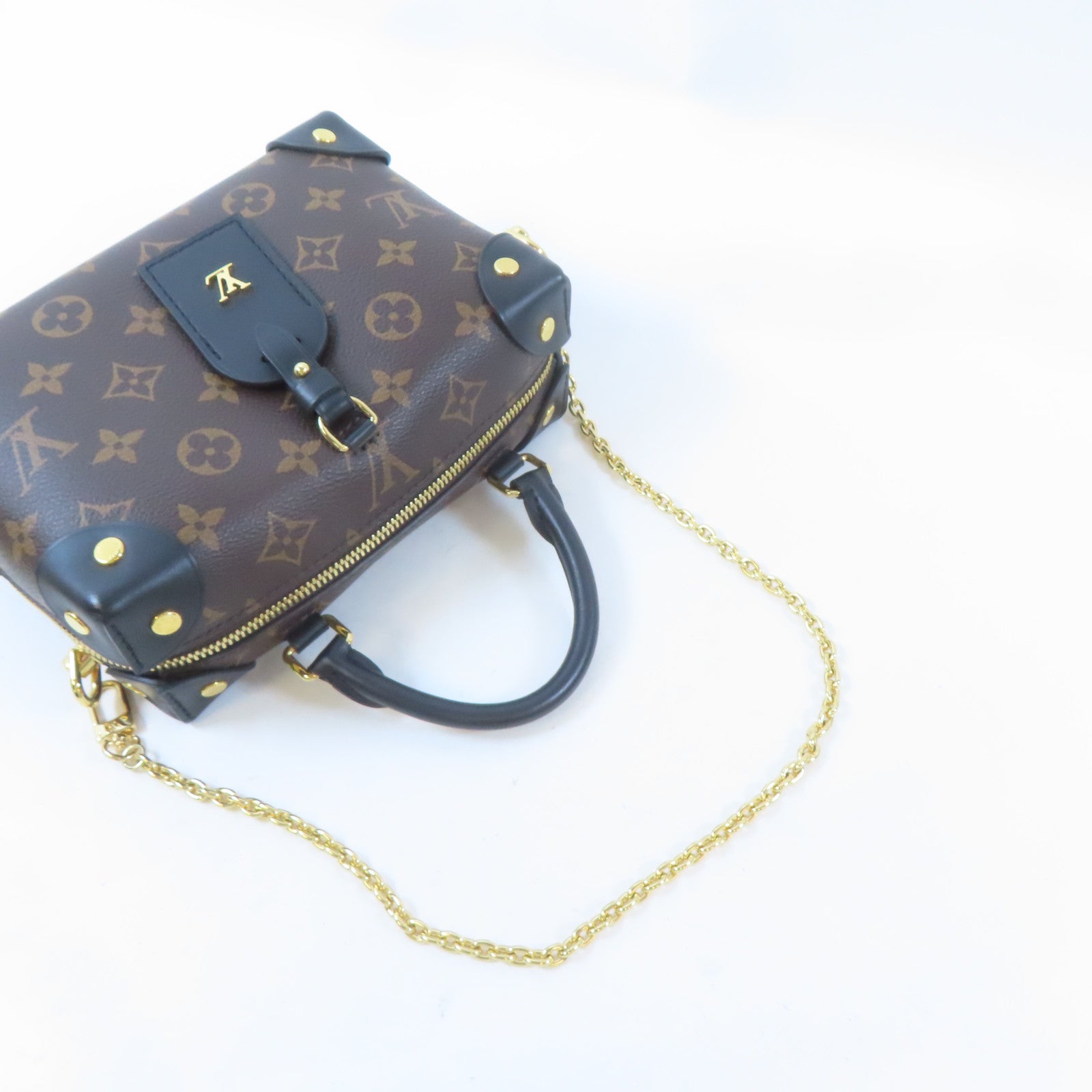 LOUIS VUITTON Monogram Petite Malle Souple金扣手挽肩背兩用袋棕色/黑色