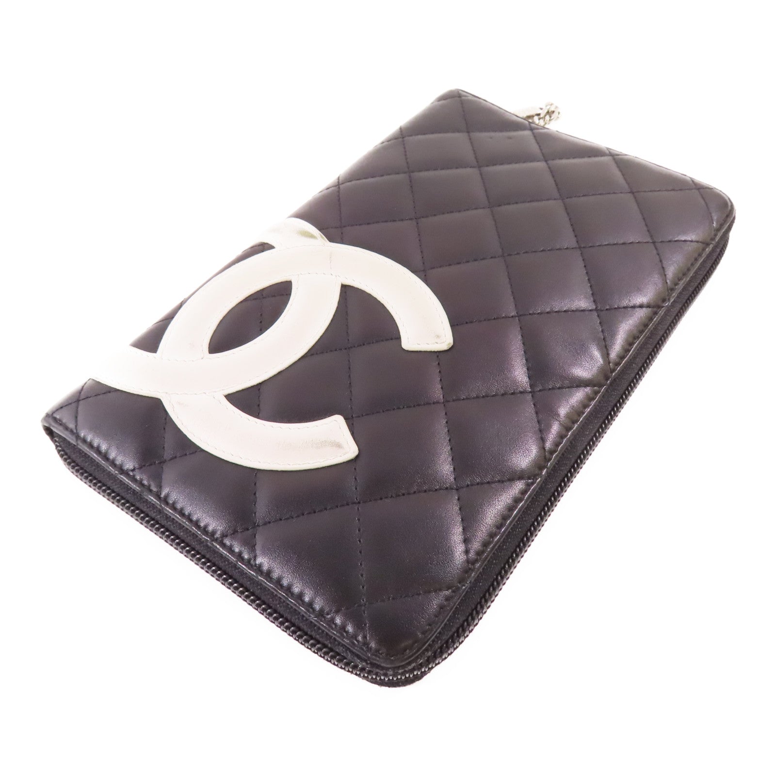 CHANEL 牛皮皮革Cambon Zipper Wallet銀扣長錢包