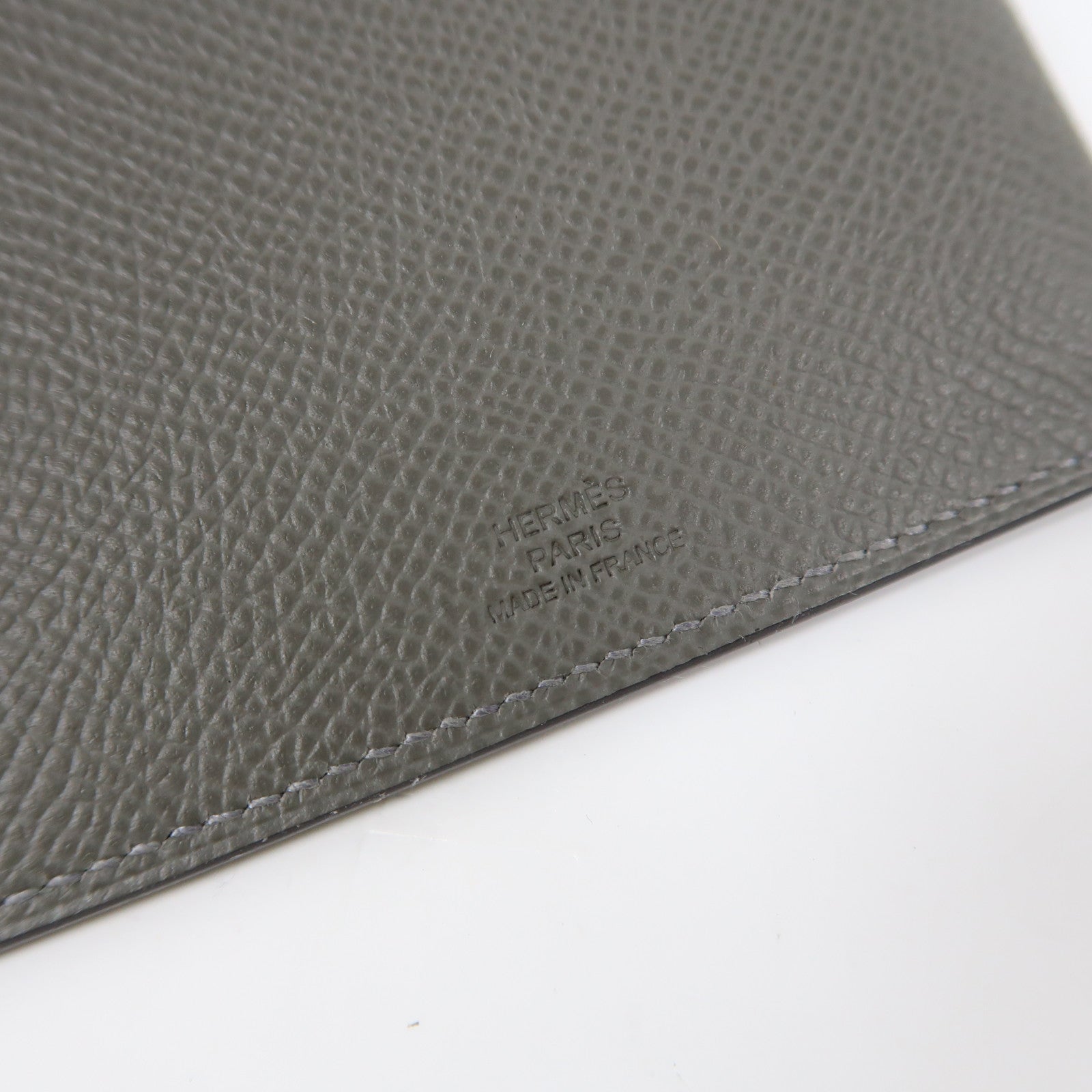 HERMES Epsom皮革Passport Case銀扣護照套Etain/灰色