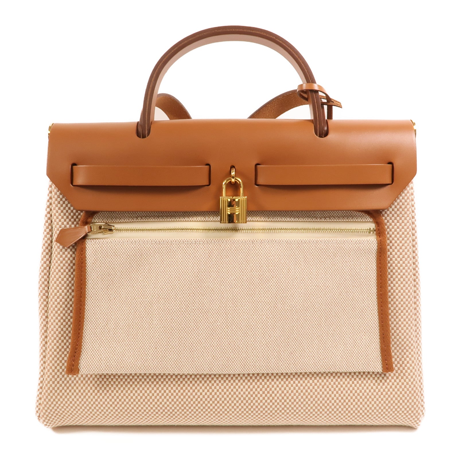 HERMES 帆布Herbag PM金扣手挽肩背兩用袋