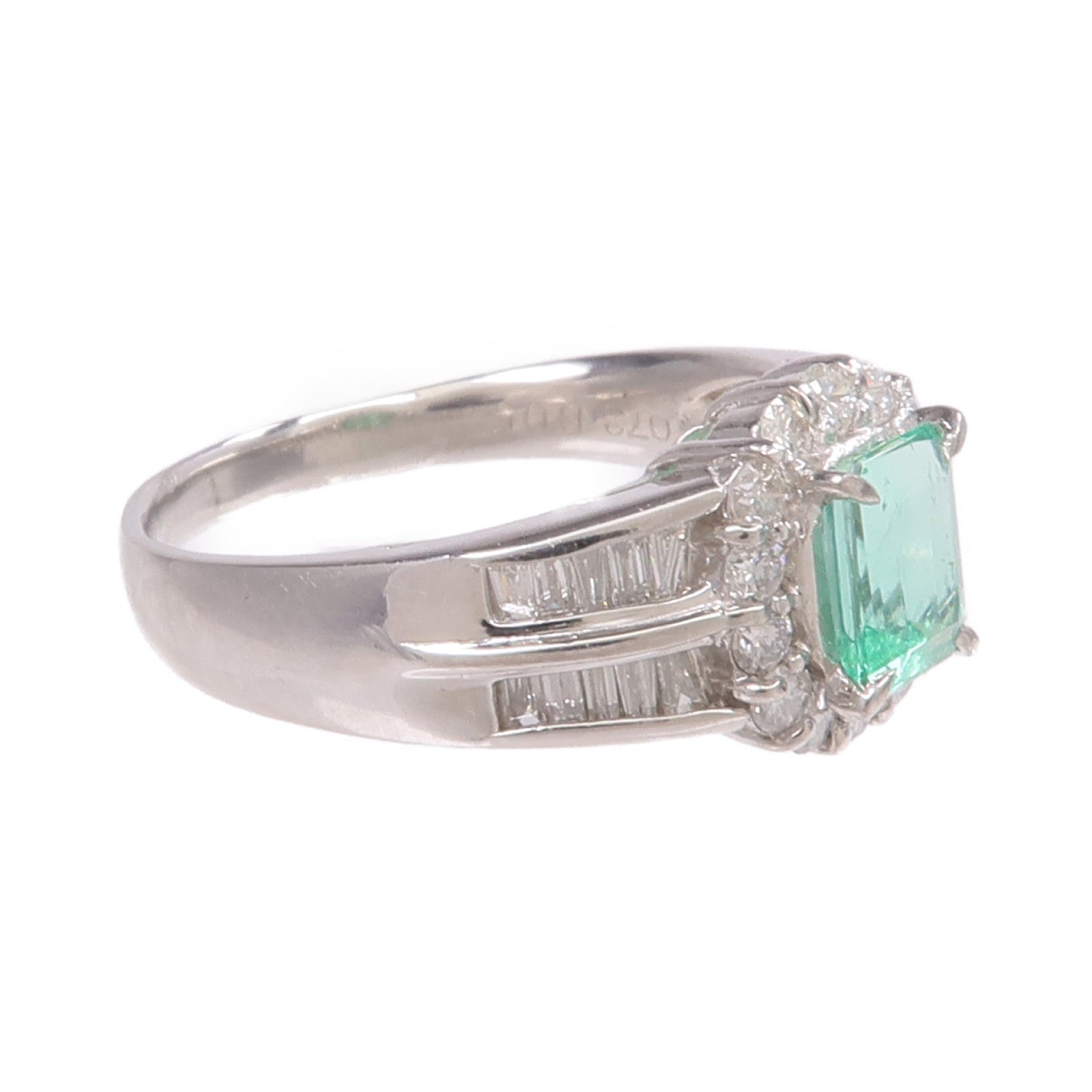 JEWELRY 【激減優惠】PT900鉑金Emerald Diamond Ring綠寶石/鑽石戒指US#7.25