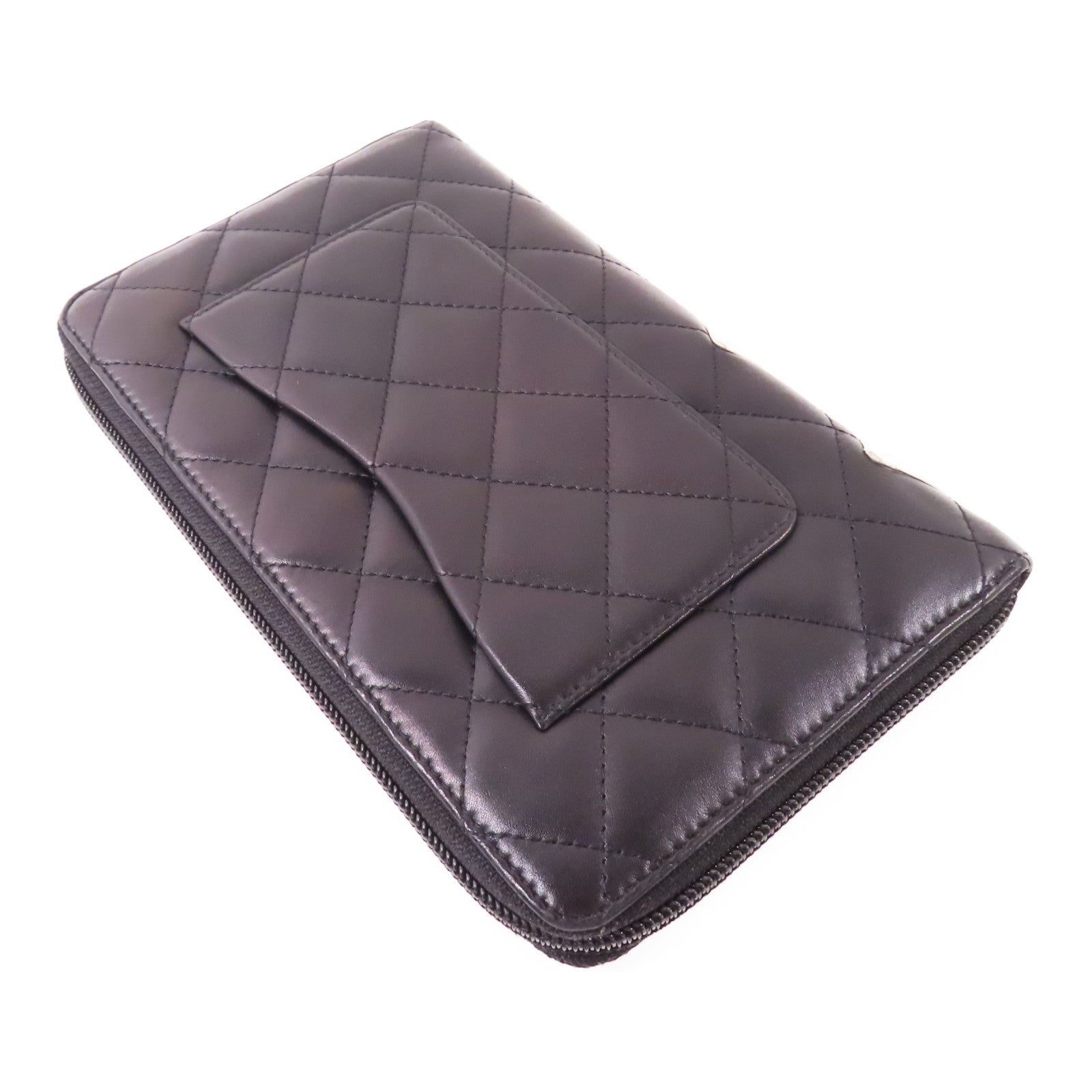 CHANEL 牛皮皮革Cambon Zipper Wallet銀扣長錢包