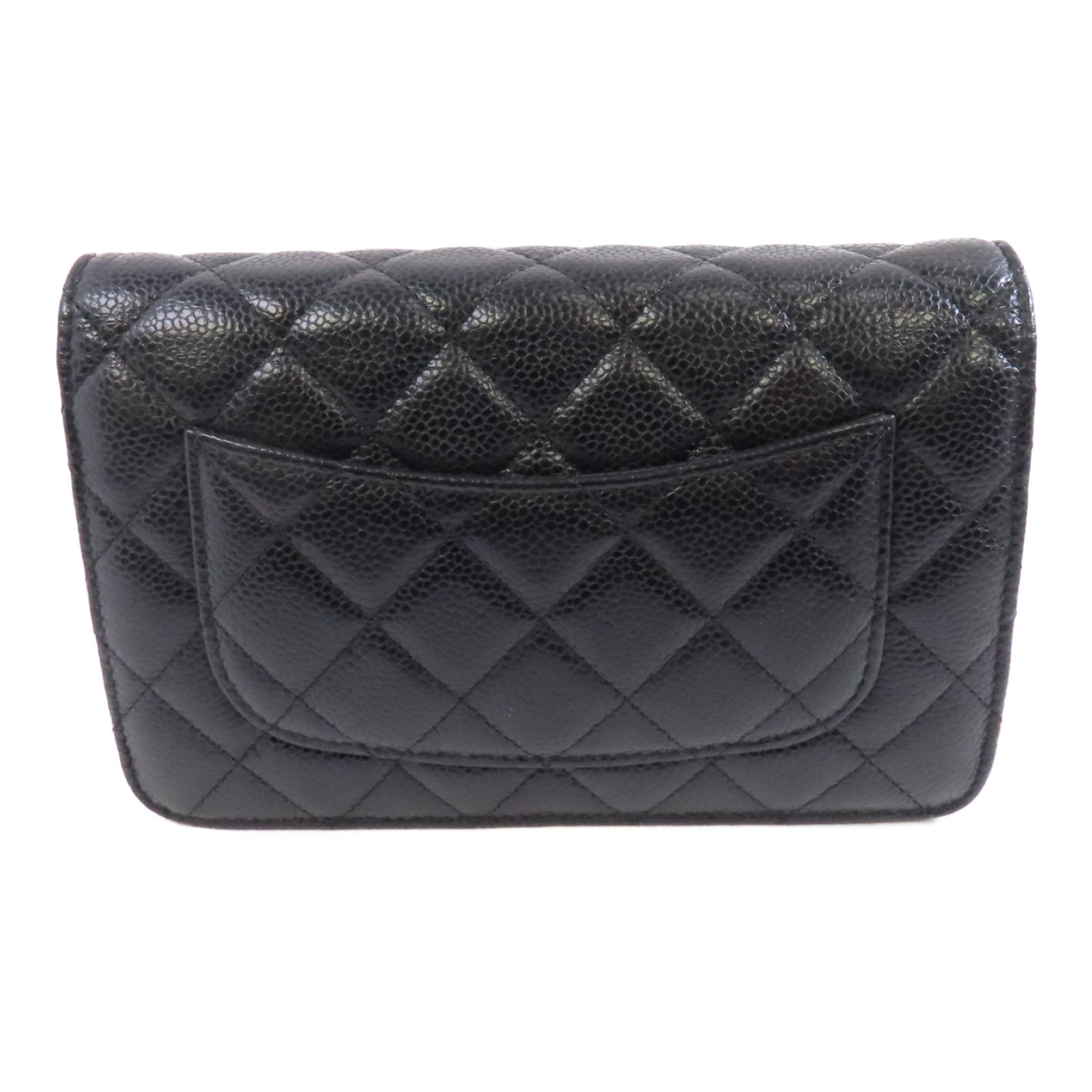 CHANEL 菱格牛皮皮革Wallet On Chain金扣鏈帶肩背袋黑色