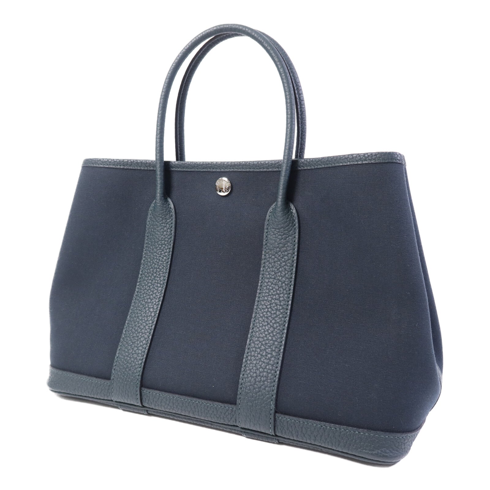 HERMES 帆布Garden Party TPM銀扣手挽袋Vert Cypres/Vert Olive