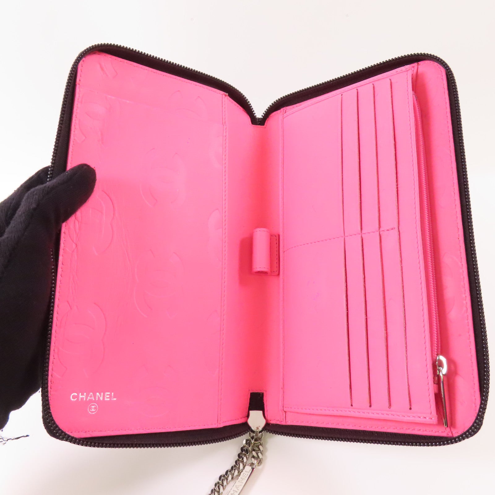 CHANEL 牛皮皮革Cambon Zipper Wallet銀扣長錢包