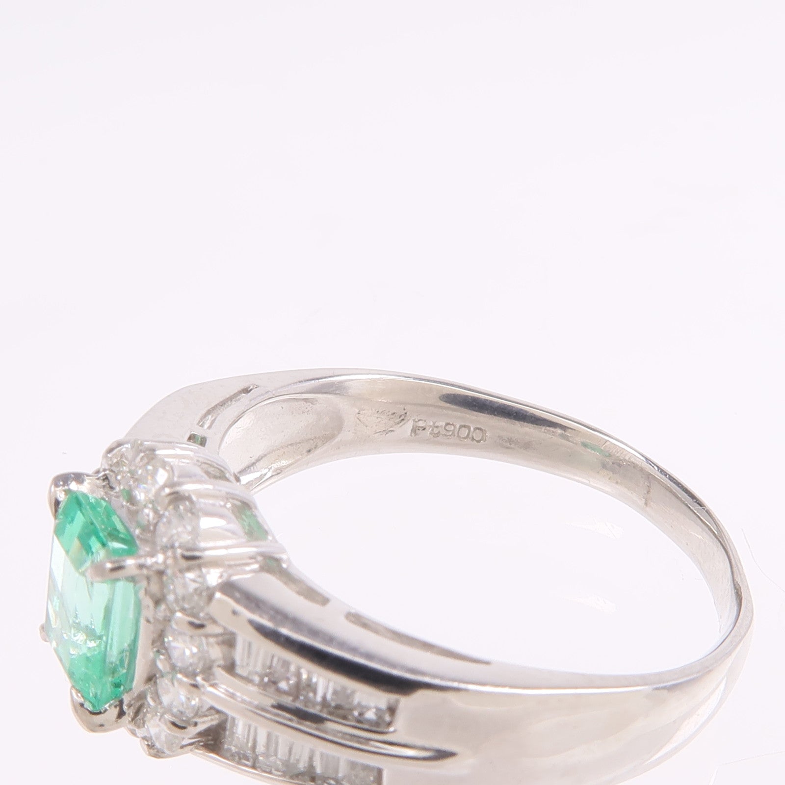JEWELRY 【激減優惠】PT900鉑金Emerald Diamond Ring綠寶石/鑽石戒指US#7.25