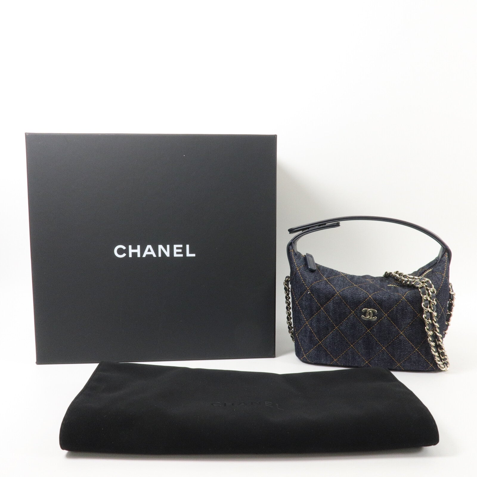 CHANEL 牛仔布Hobo Bag鏈帶手挽肩背兩用袋