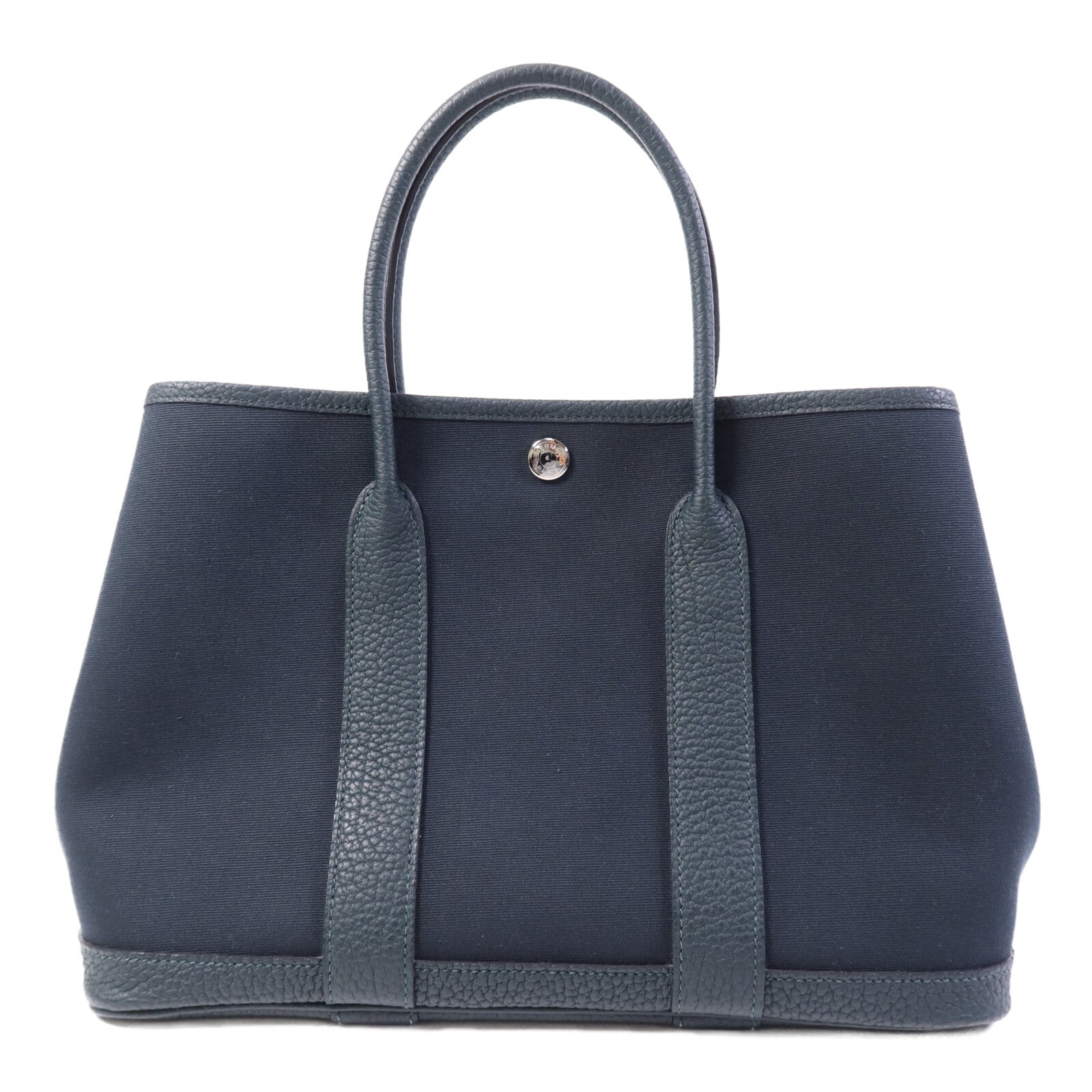 HERMES 帆布Garden Party TPM銀扣手挽袋Vert Cypres/Vert Olive