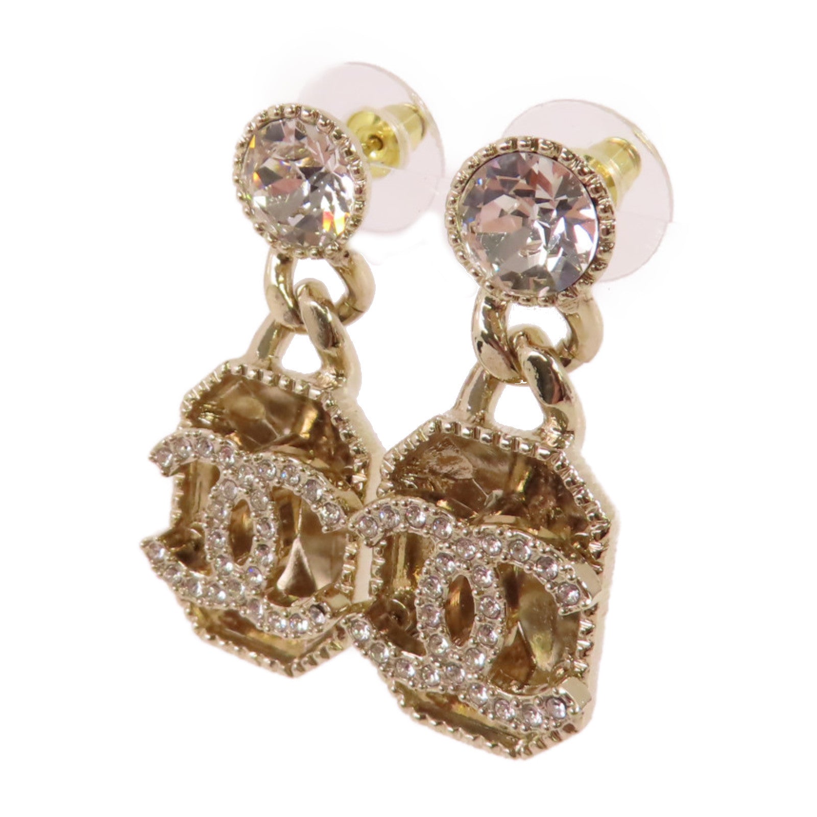 CHANEL 金屬/水鑽CC Earrings耳環