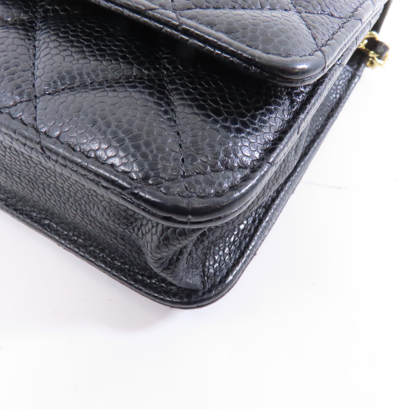 CHANEL 菱格牛皮皮革Wallet On Chain金扣鏈帶肩背袋黑色