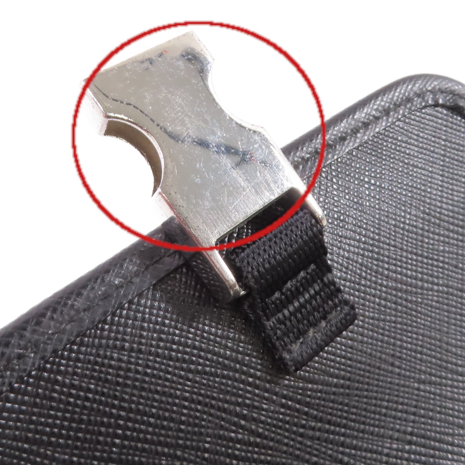 PRADA 尼龍/Saffiano皮革Smartphone Shoulder Case銀扣肩背袋黑色
