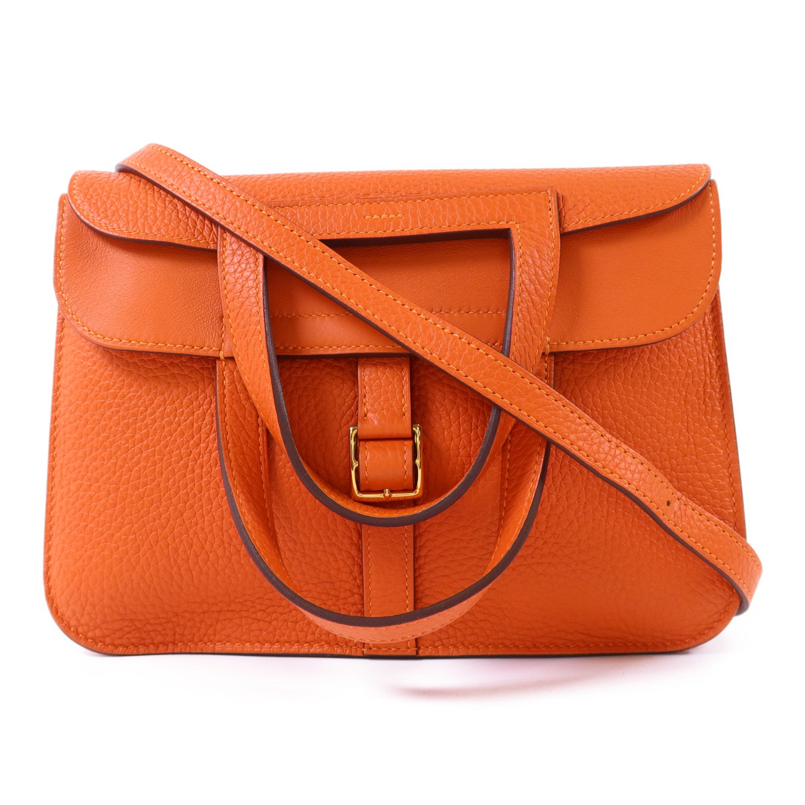HERMES Clemence皮革Halzan 25金扣手挽肩背兩用袋Feu