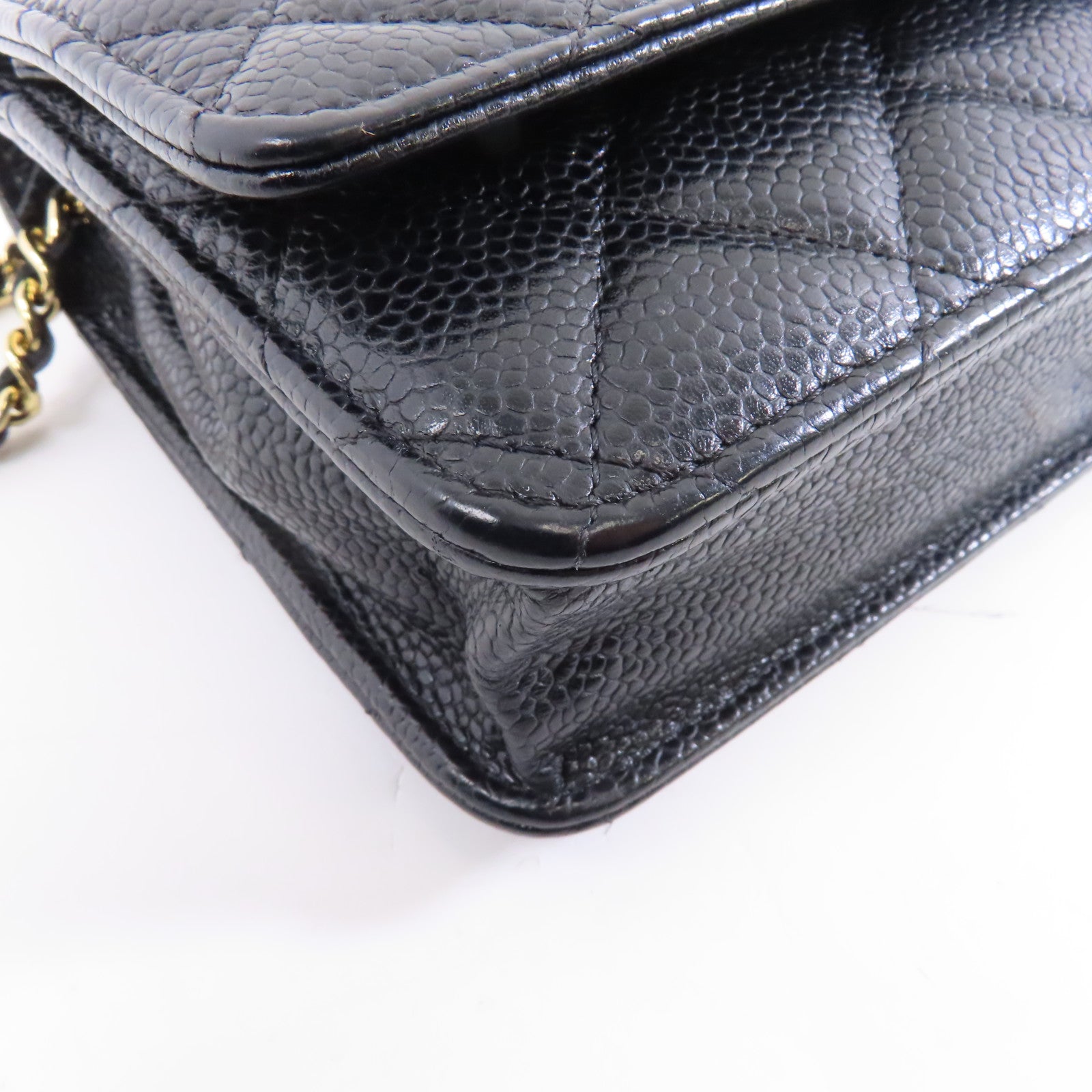 CHANEL 菱格牛皮皮革Wallet On Chain金扣鏈帶肩背袋黑色