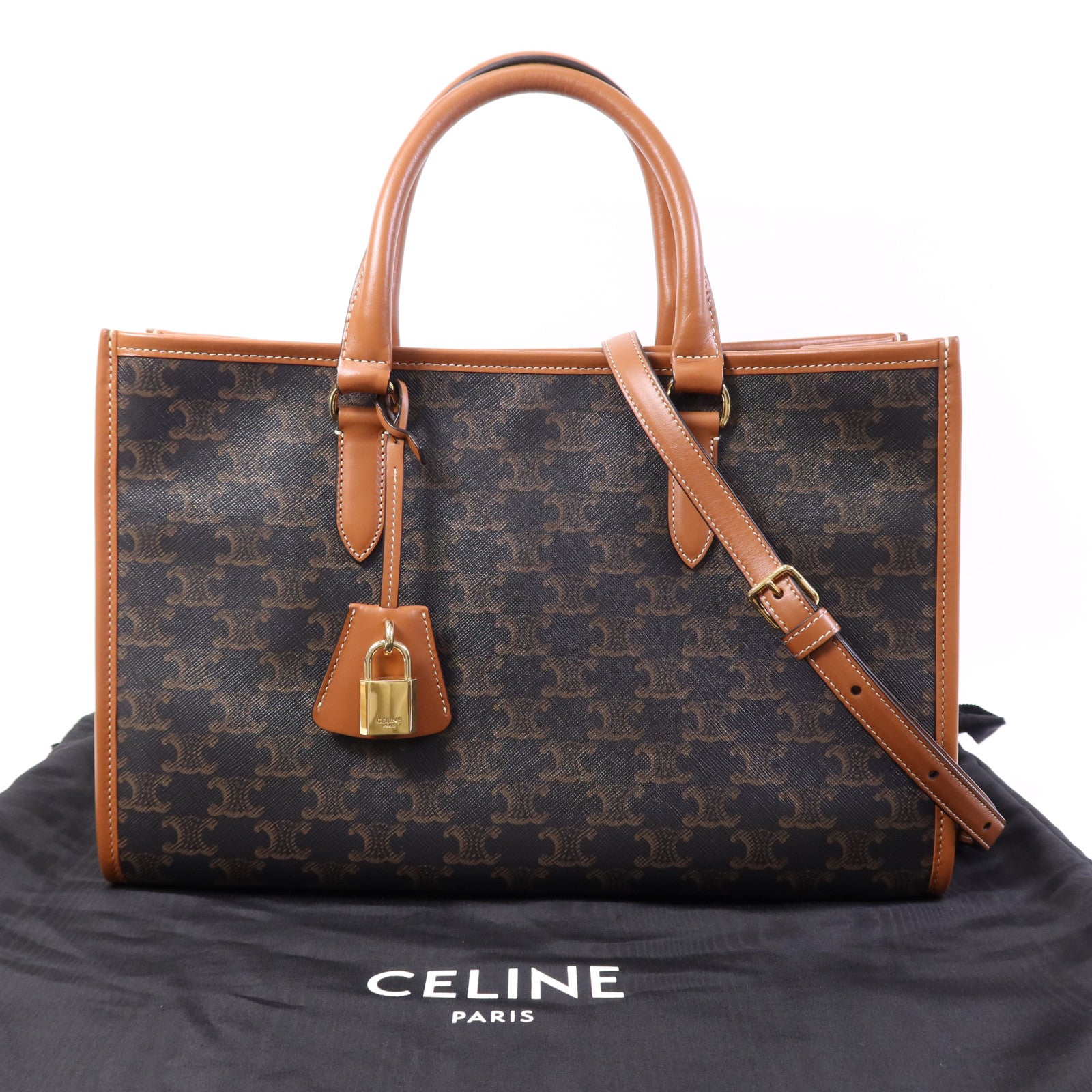 CELINE 塗層帆布Mini horizontal Cabas金扣手挽肩背兩用袋