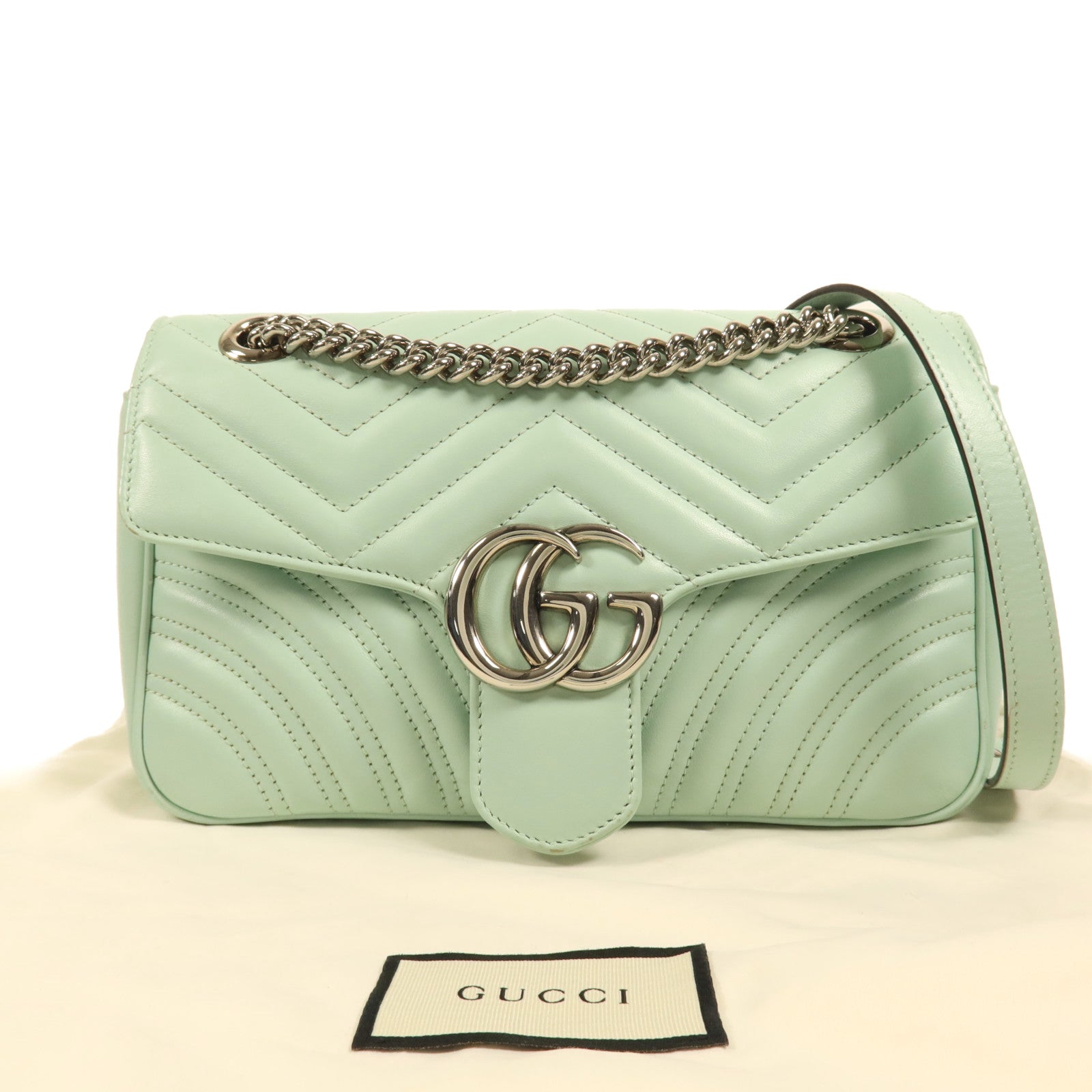 GUCCI 牛皮皮革GG Marmont銀扣肩背袋