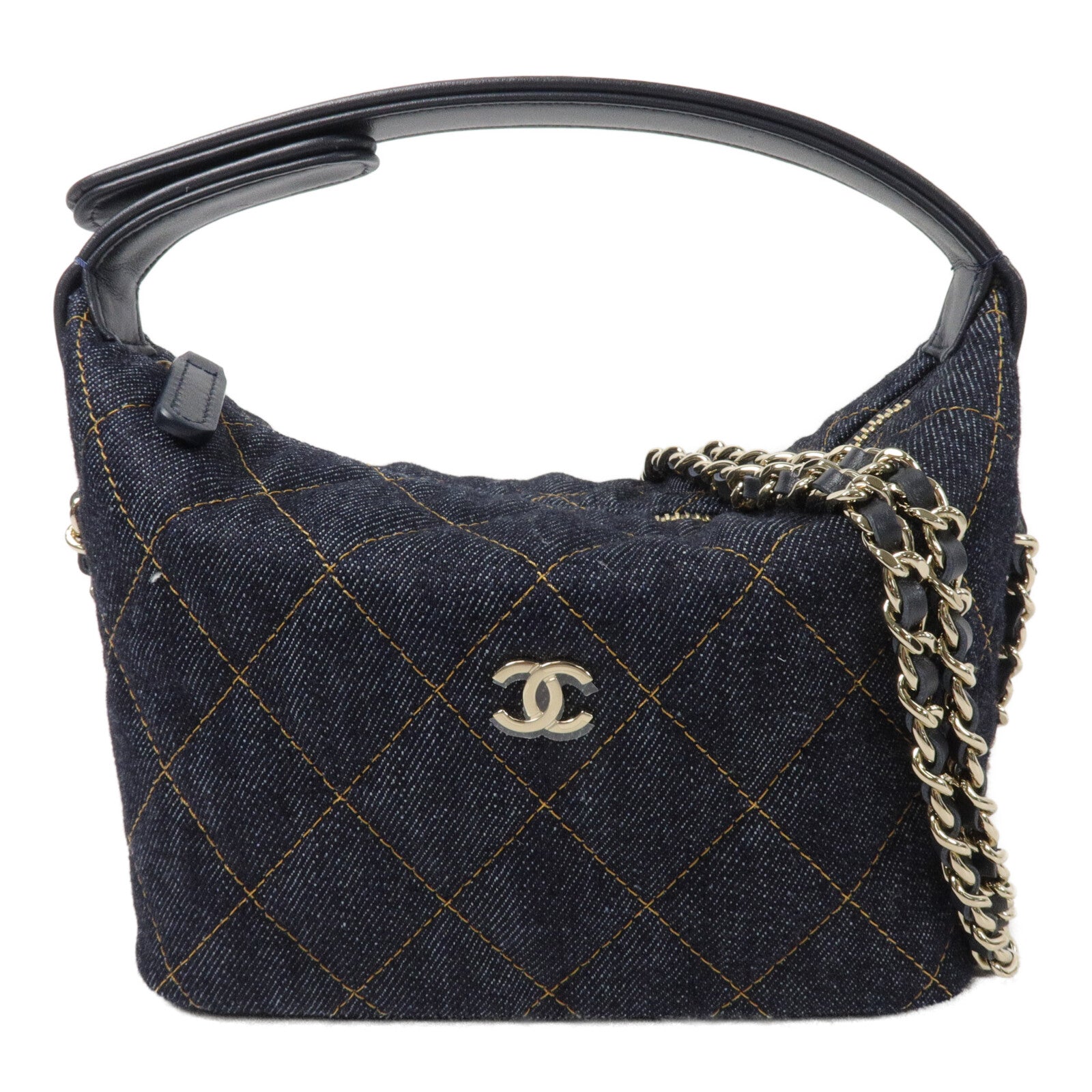 CHANEL 牛仔布Hobo Bag鏈帶手挽肩背兩用袋