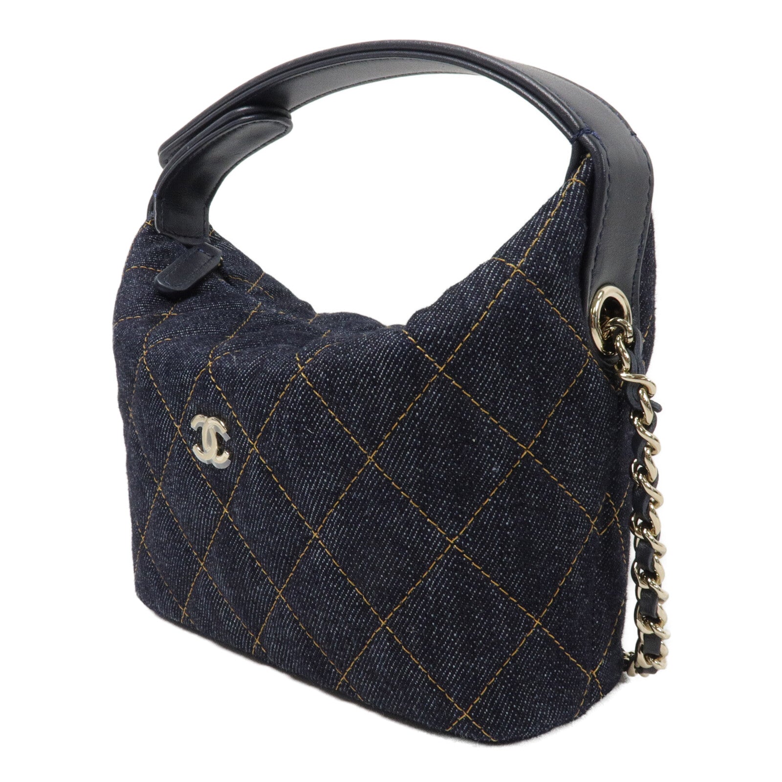 CHANEL 牛仔布Hobo Bag鏈帶手挽肩背兩用袋