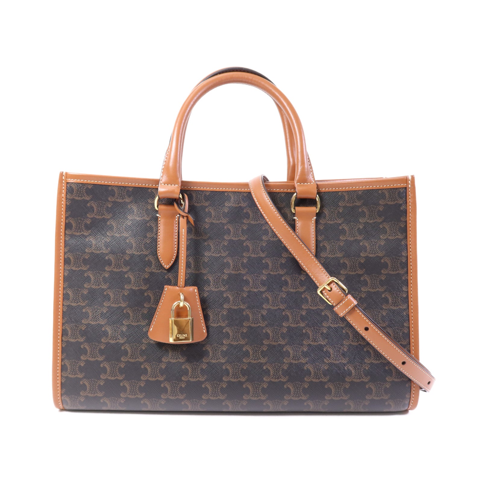 CELINE 塗層帆布Mini horizontal Cabas金扣手挽肩背兩用袋