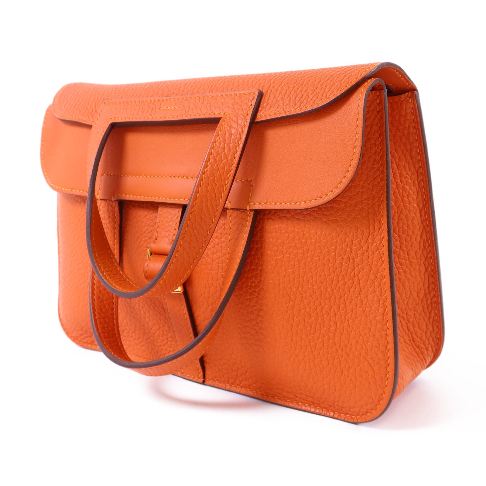 HERMES Clemence皮革Halzan 25金扣手挽肩背兩用袋Feu