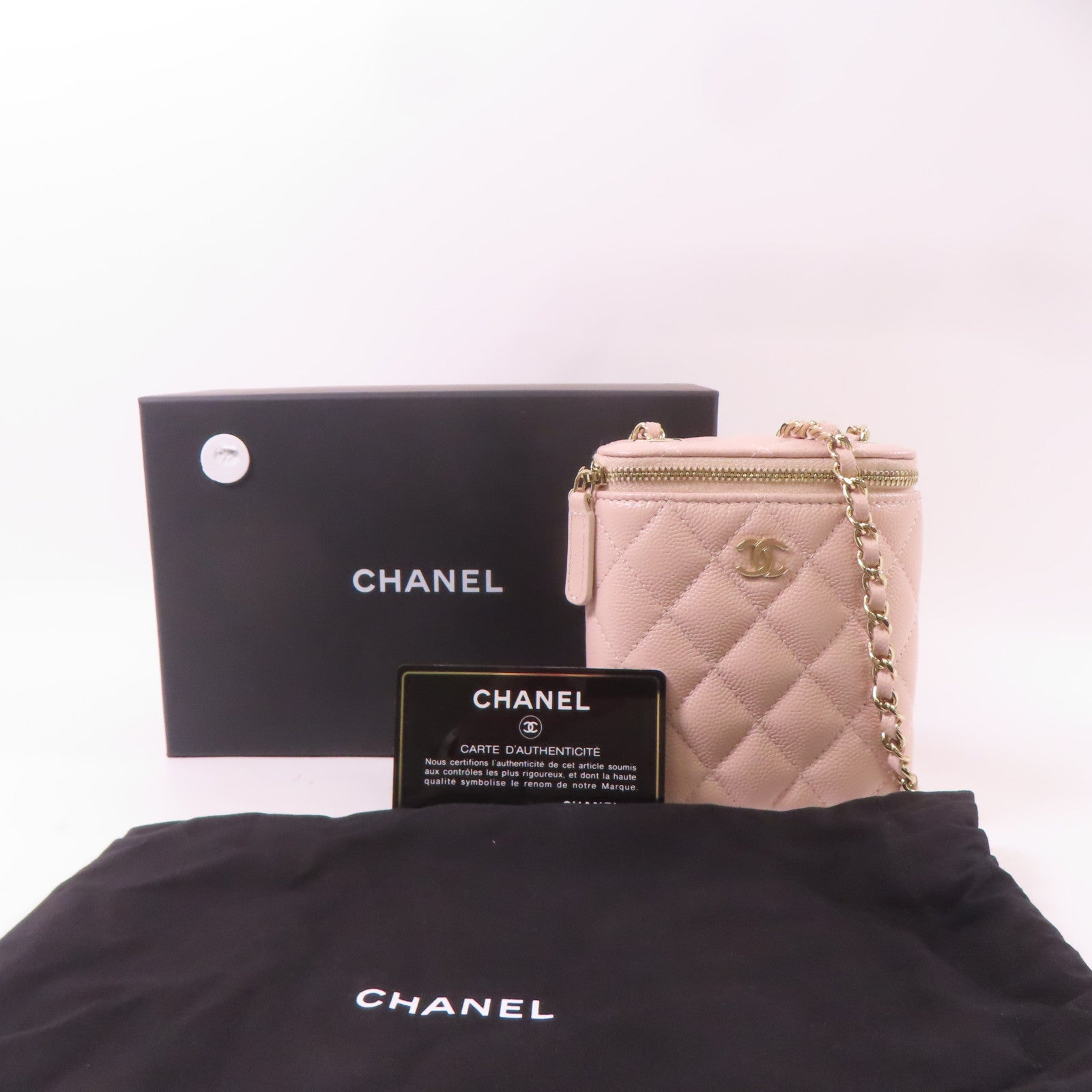 CHANEL 牛皮皮革Vanity Case金扣鏈帶肩背袋粉紅色