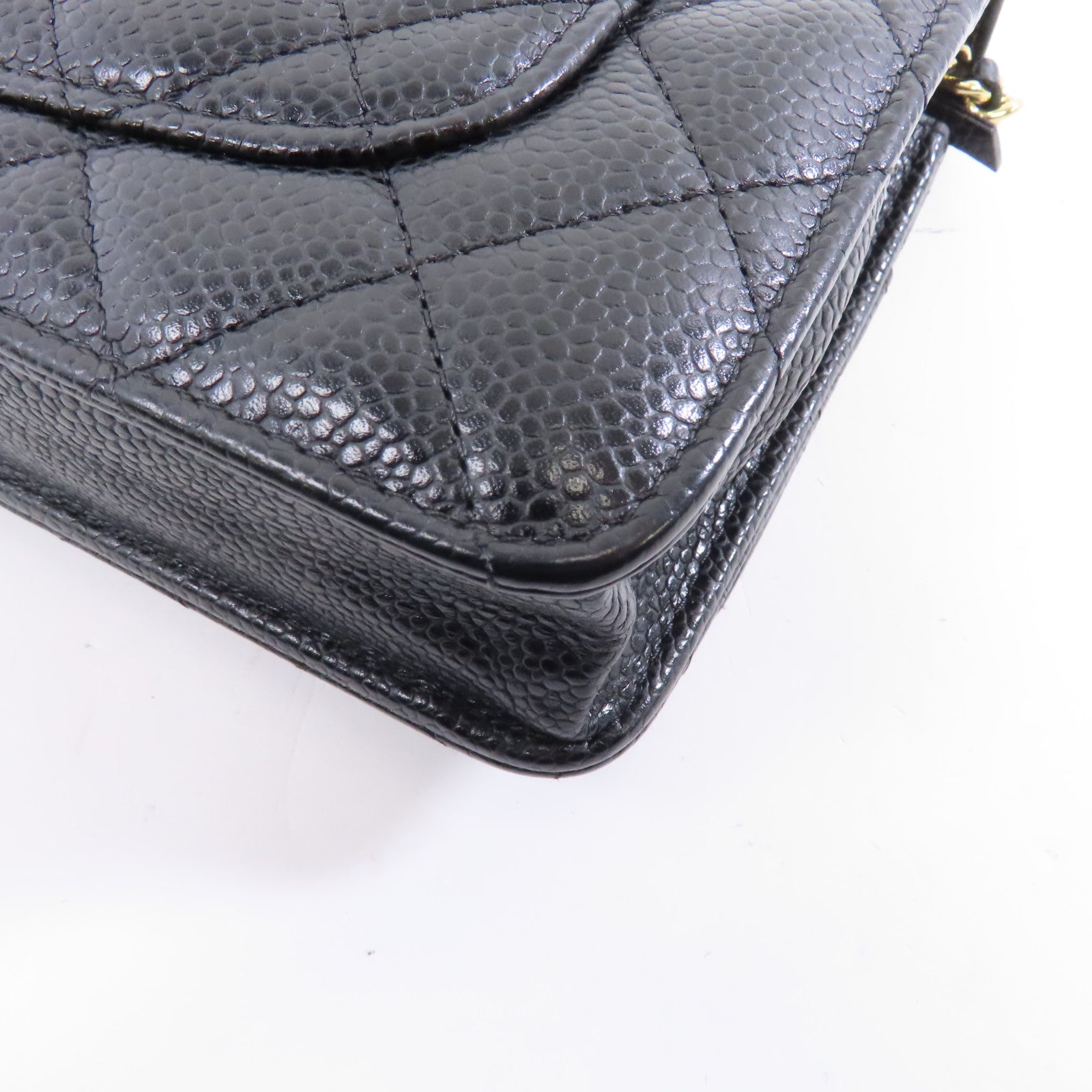 CHANEL 菱格牛皮皮革Wallet On Chain金扣鏈帶肩背袋黑色