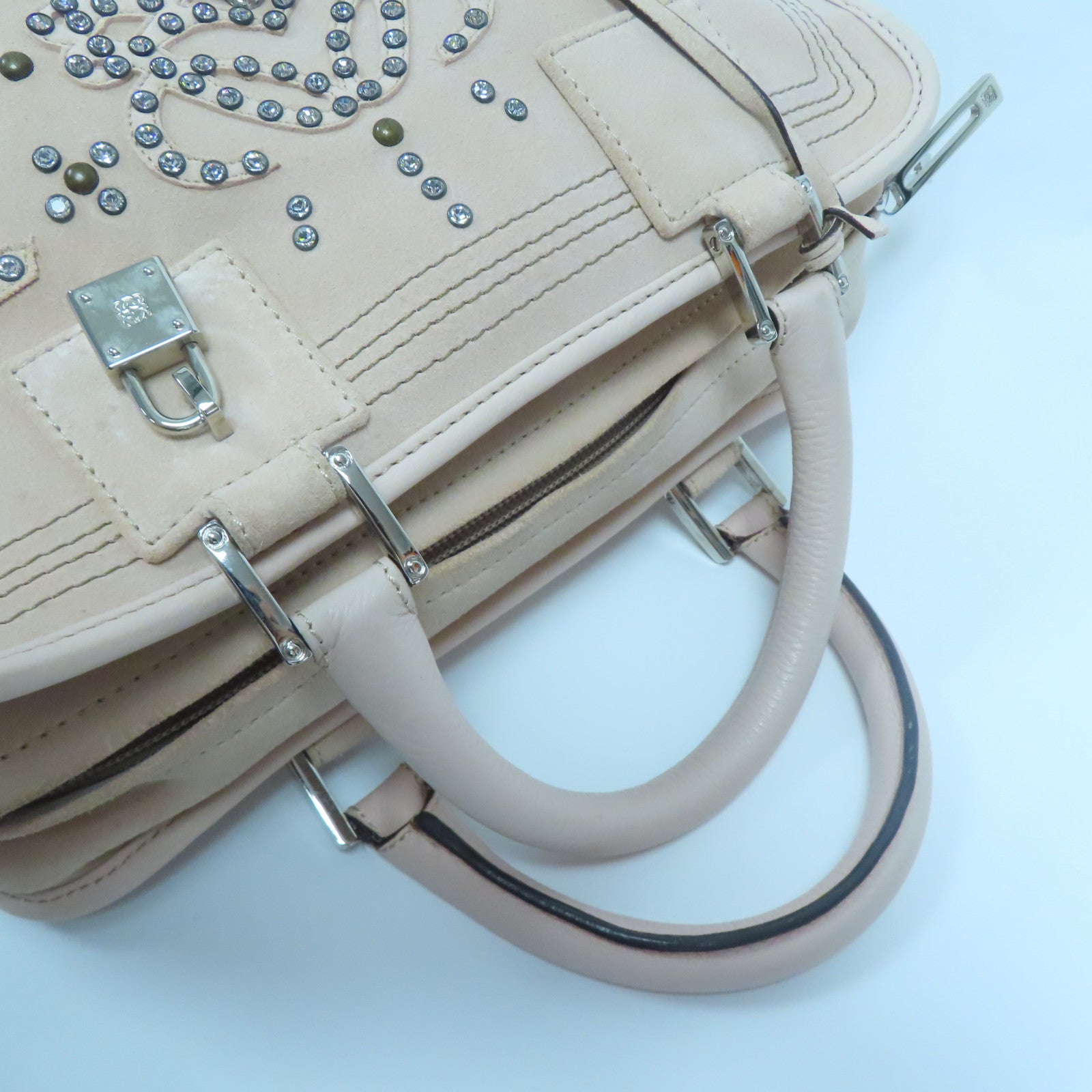 LOEWE 【激減優惠】麂皮/牛皮皮革Hand Bag銀扣手挽袋粉紅色