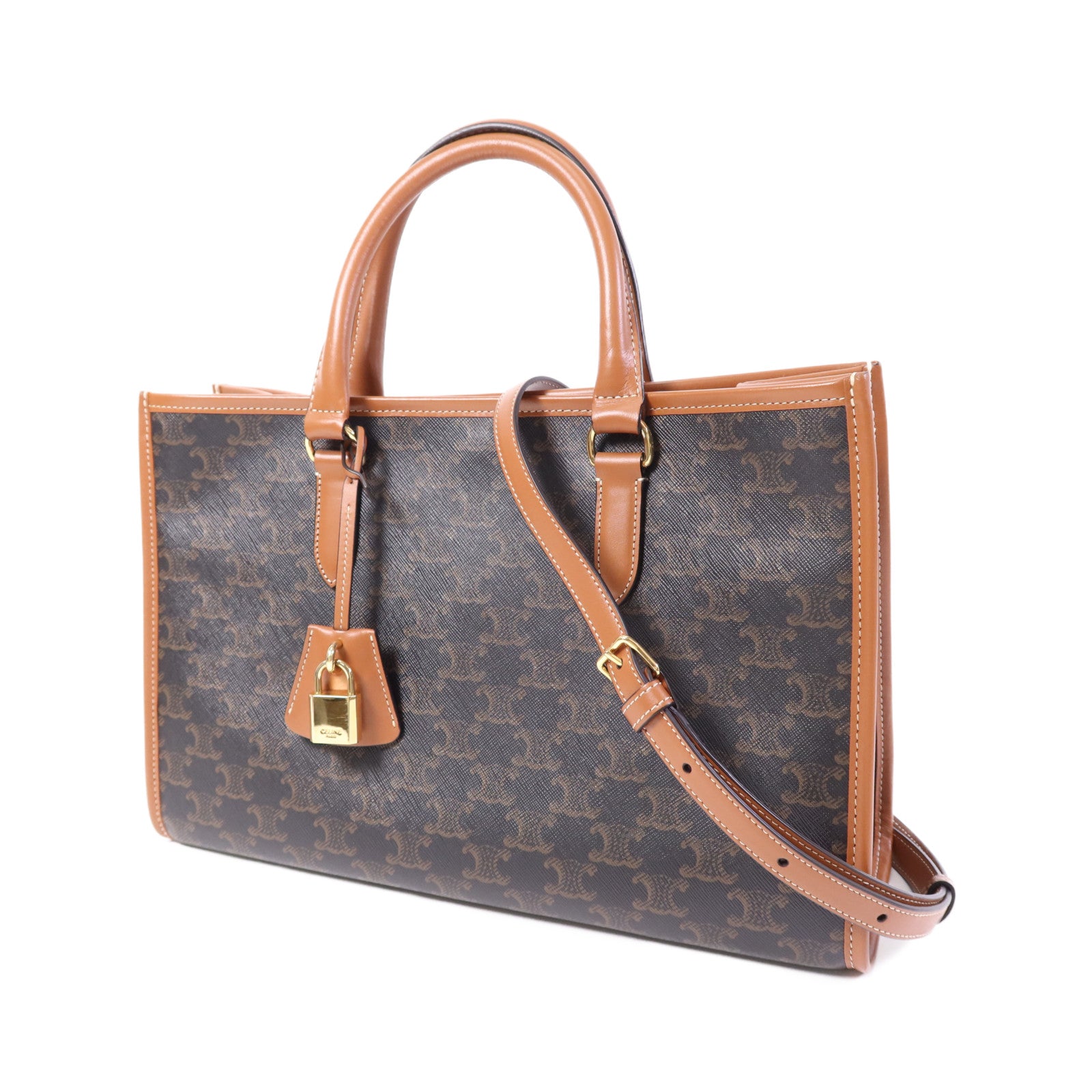 CELINE 塗層帆布Mini horizontal Cabas金扣手挽肩背兩用袋