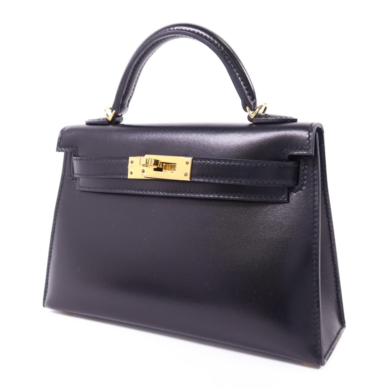 HERMES Box Calf皮革Mini Kelly金扣手挽肩背兩用袋Noir
