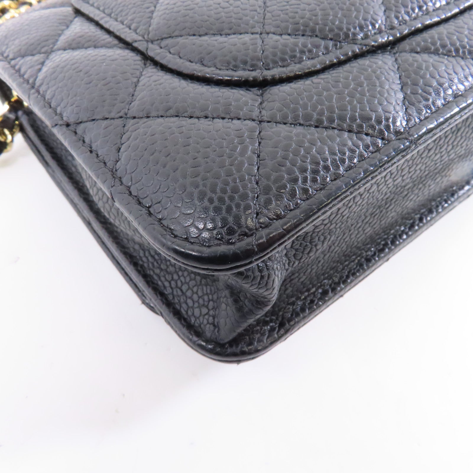 CHANEL 菱格牛皮皮革Wallet On Chain金扣鏈帶肩背袋黑色
