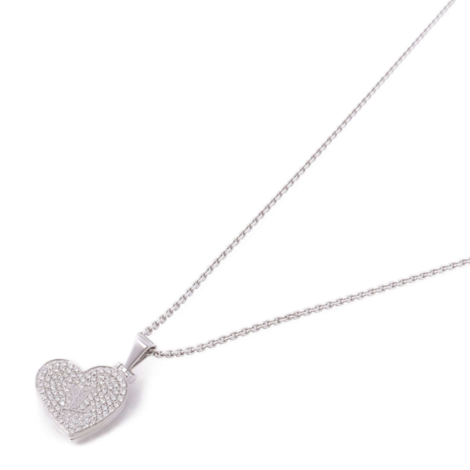 LOUIS VUITTON 18K白金Heart Locket Pendant鑽石項鍊