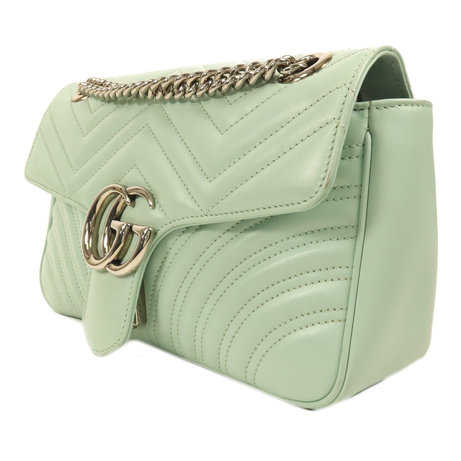 GUCCI 牛皮皮革GG Marmont銀扣肩背袋