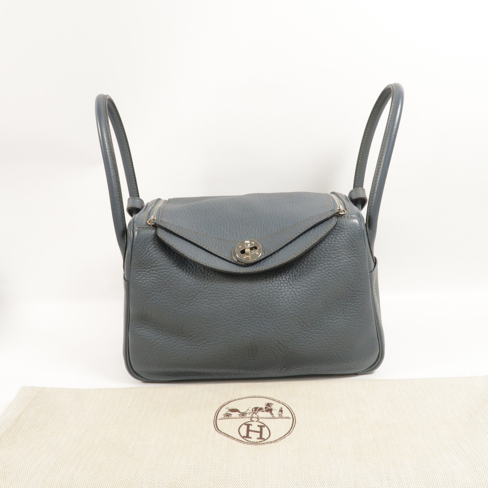 HERMES Clemence皮革Lindy 26手挽肩背兩用袋Bleu Orage