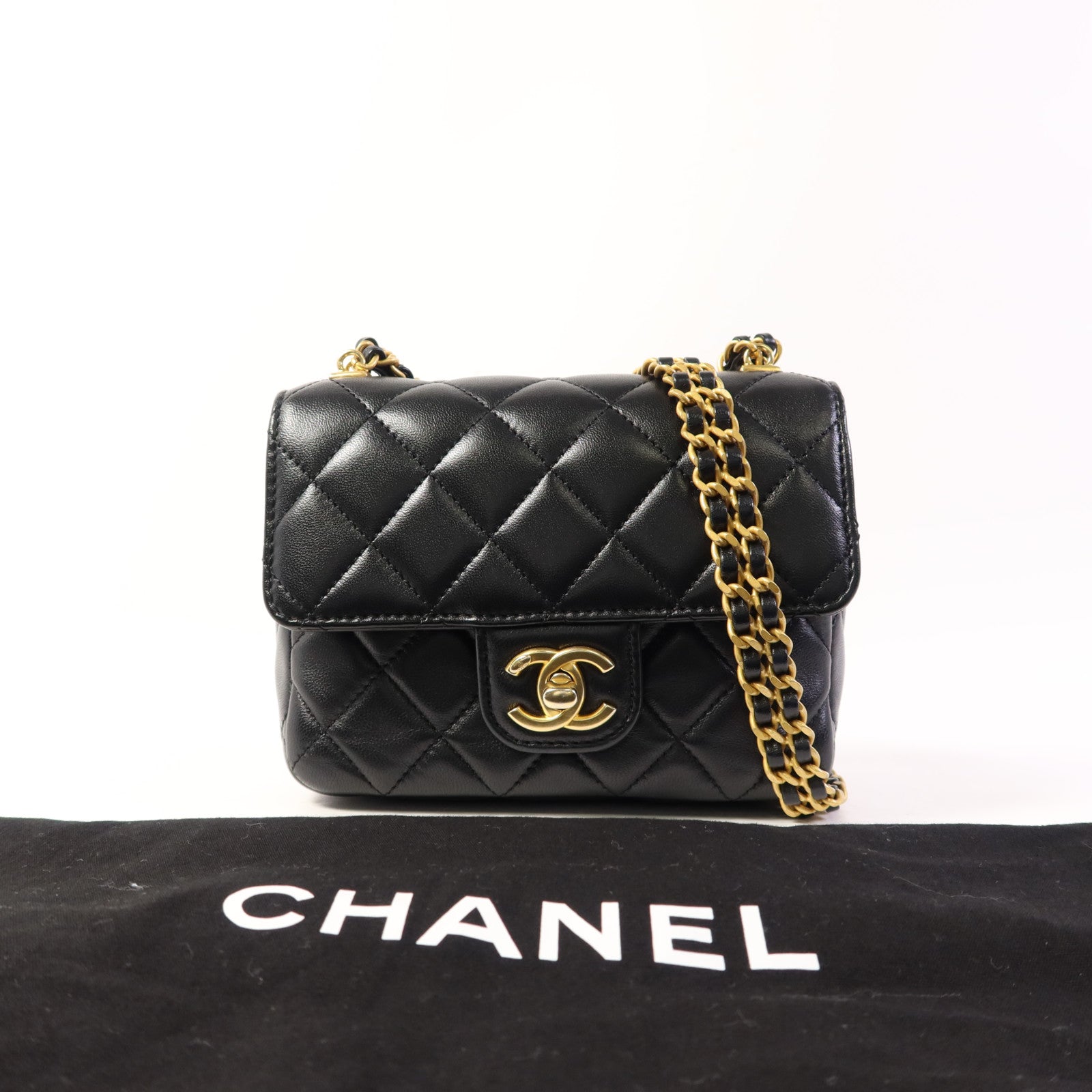 CHANEL 羊皮皮革Mini Flap Bag金扣鏈帶肩背袋