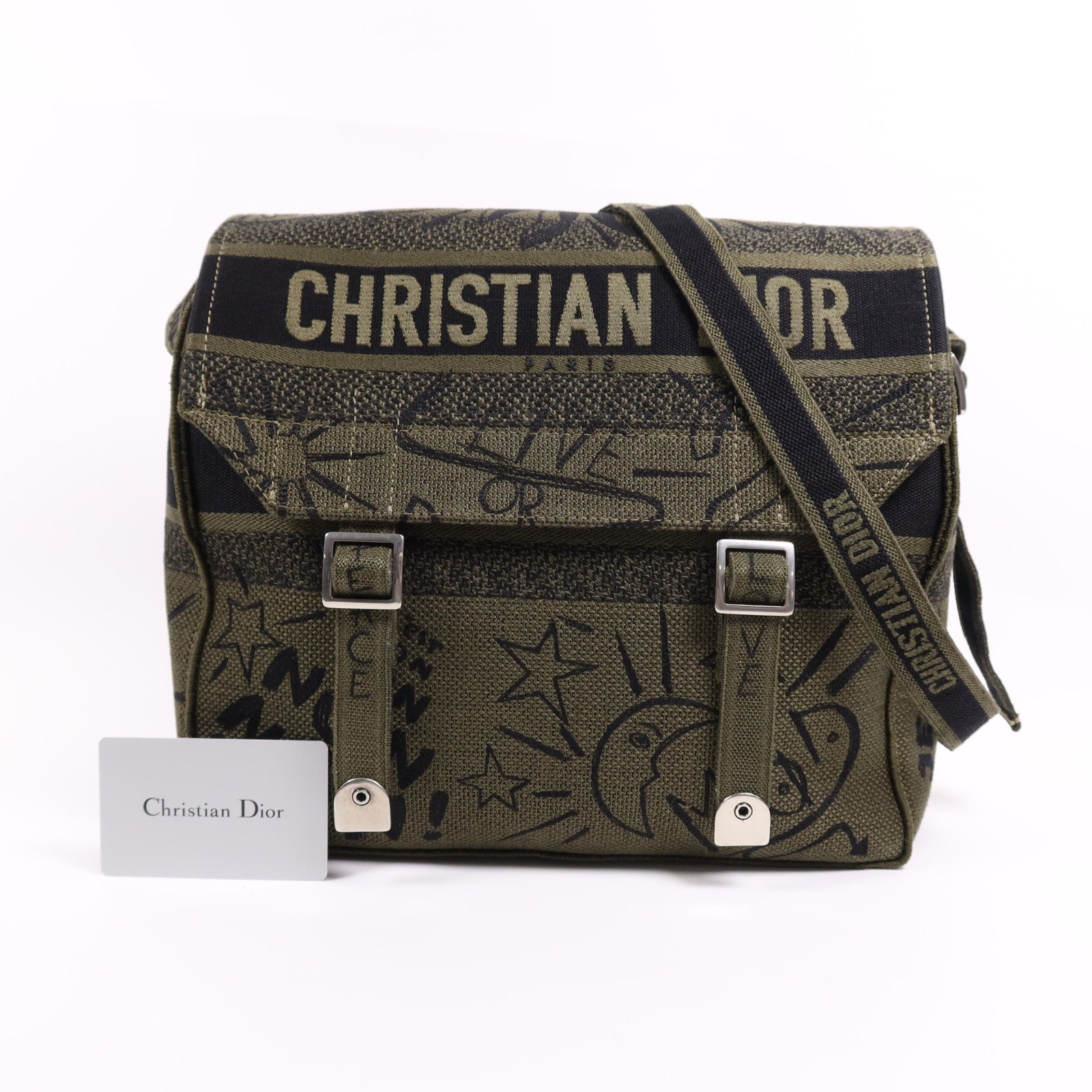 Dior 帆布Dior Camp銀扣肩背袋