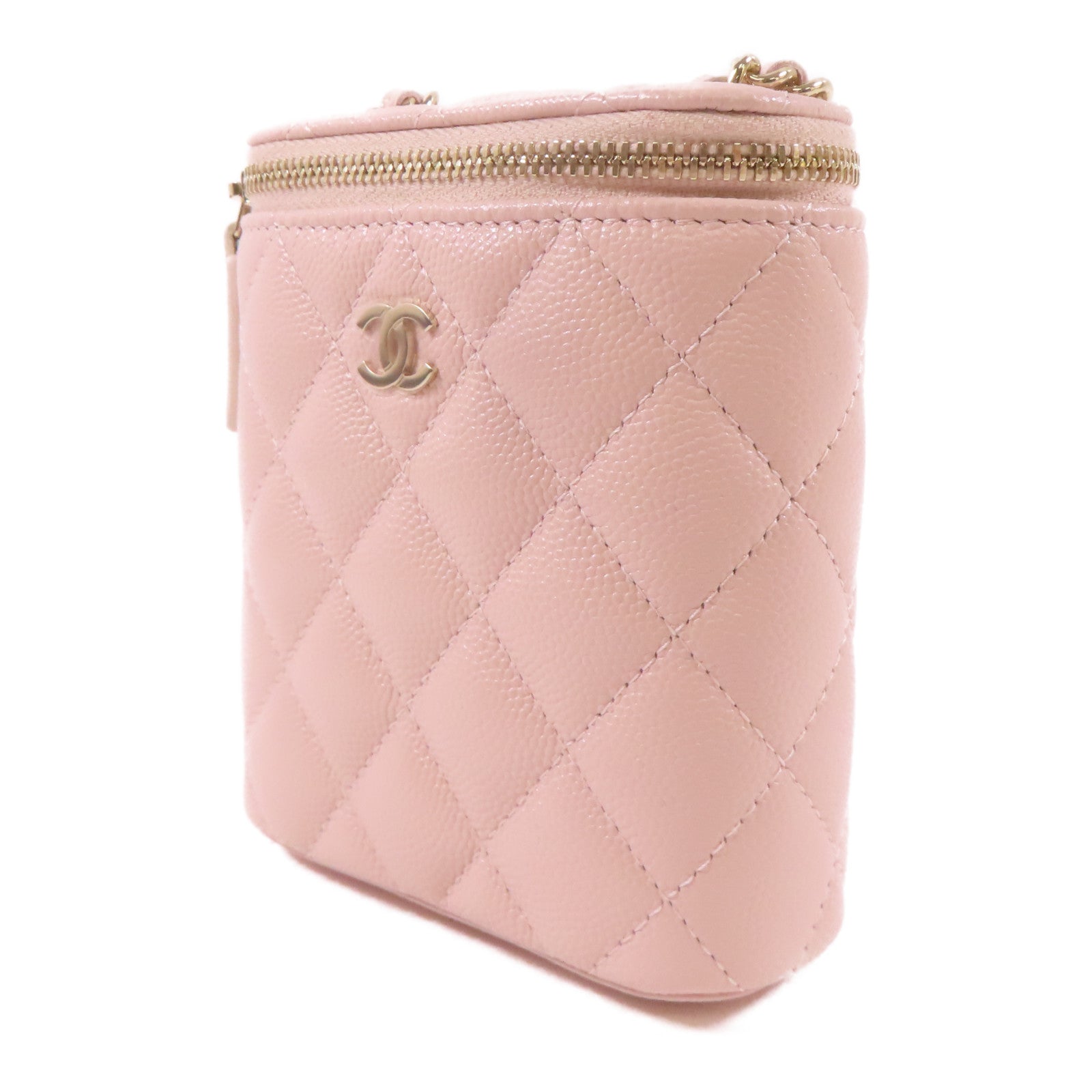 CHANEL 牛皮皮革Vanity Case金扣鏈帶肩背袋粉紅色