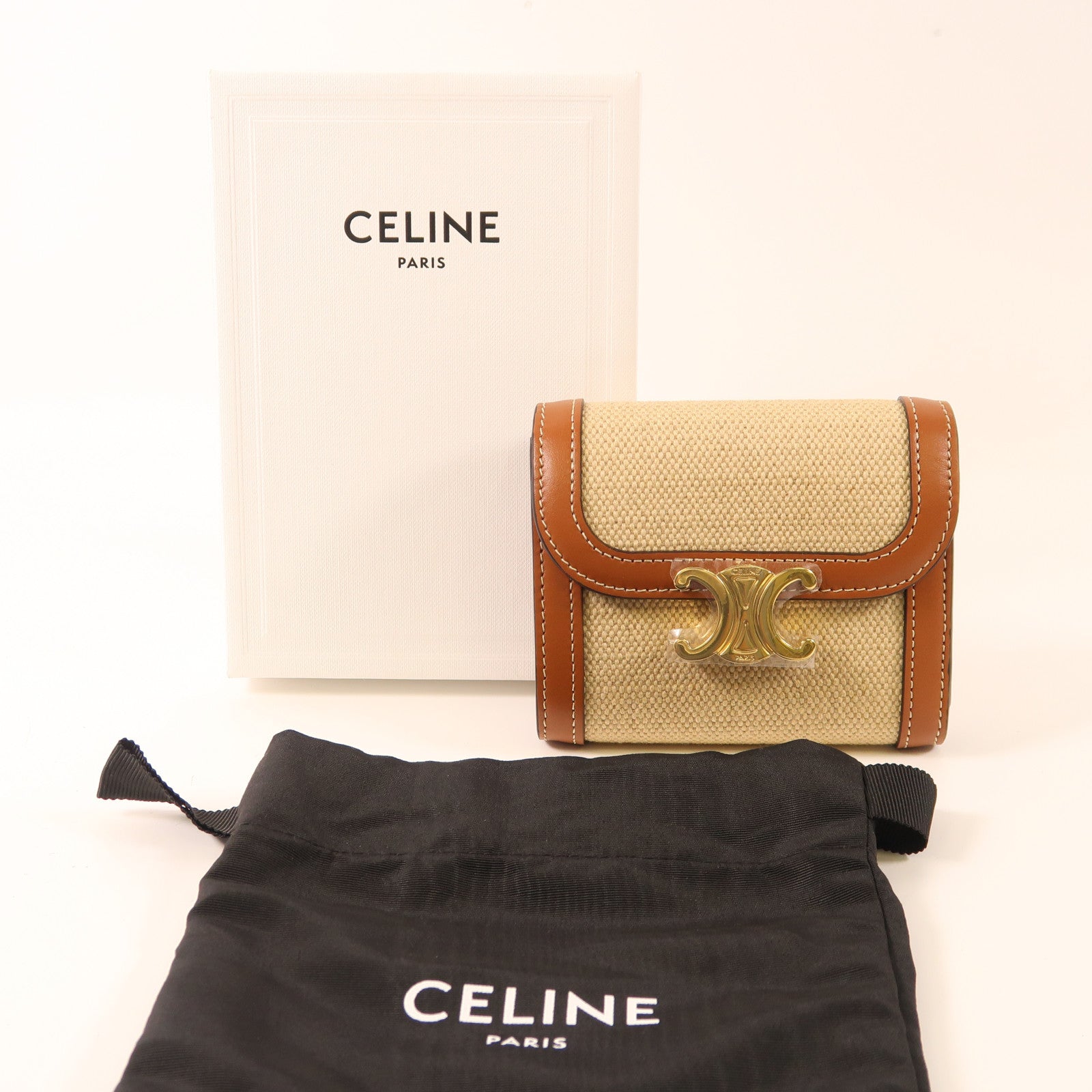 CELINE 皮革/帆布Triomphe Wallet金扣錢包