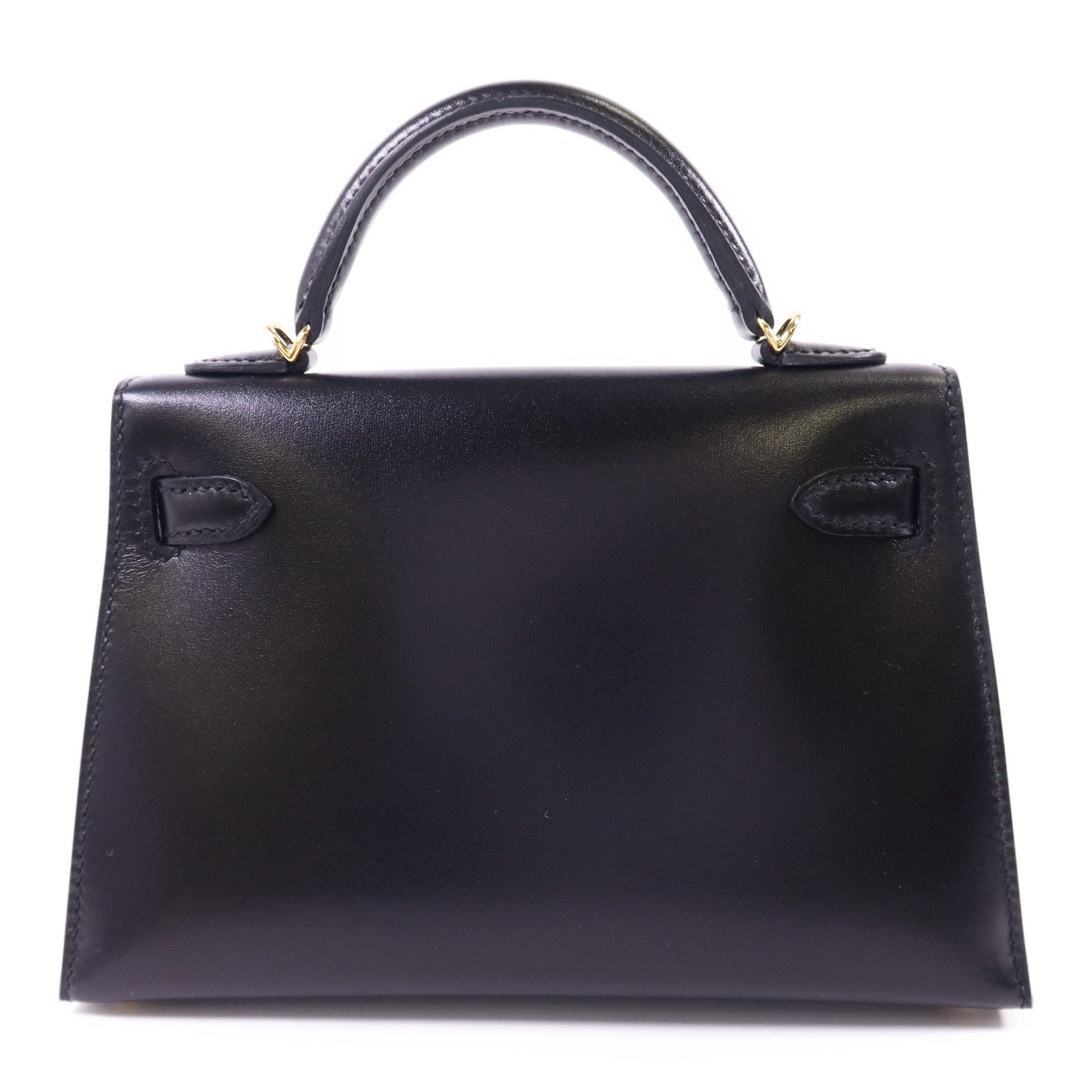 HERMES Box Calf皮革Mini Kelly金扣手挽肩背兩用袋Noir