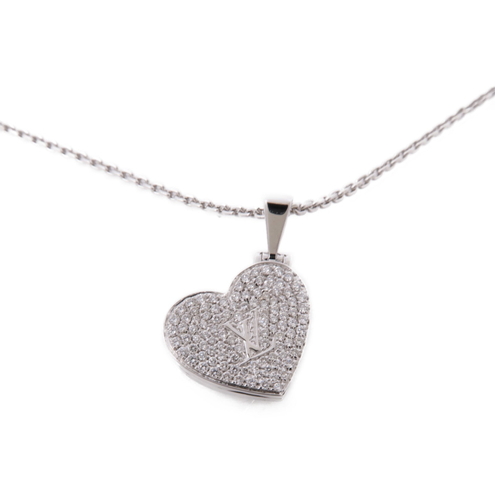 LOUIS VUITTON 18K白金Heart Locket Pendant鑽石項鍊