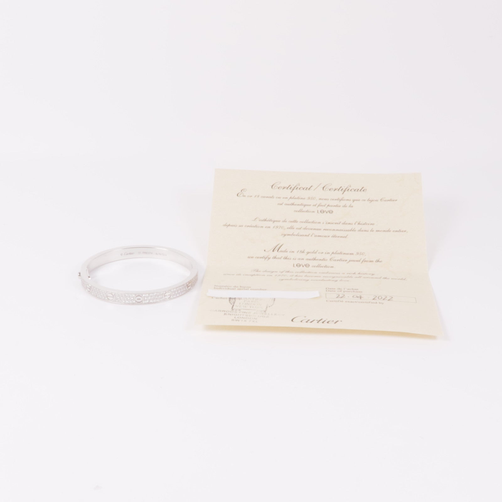 CARTIER 【激減優惠】18K白金Love Diamond Bracelet鑽石手鐲Cariter#17