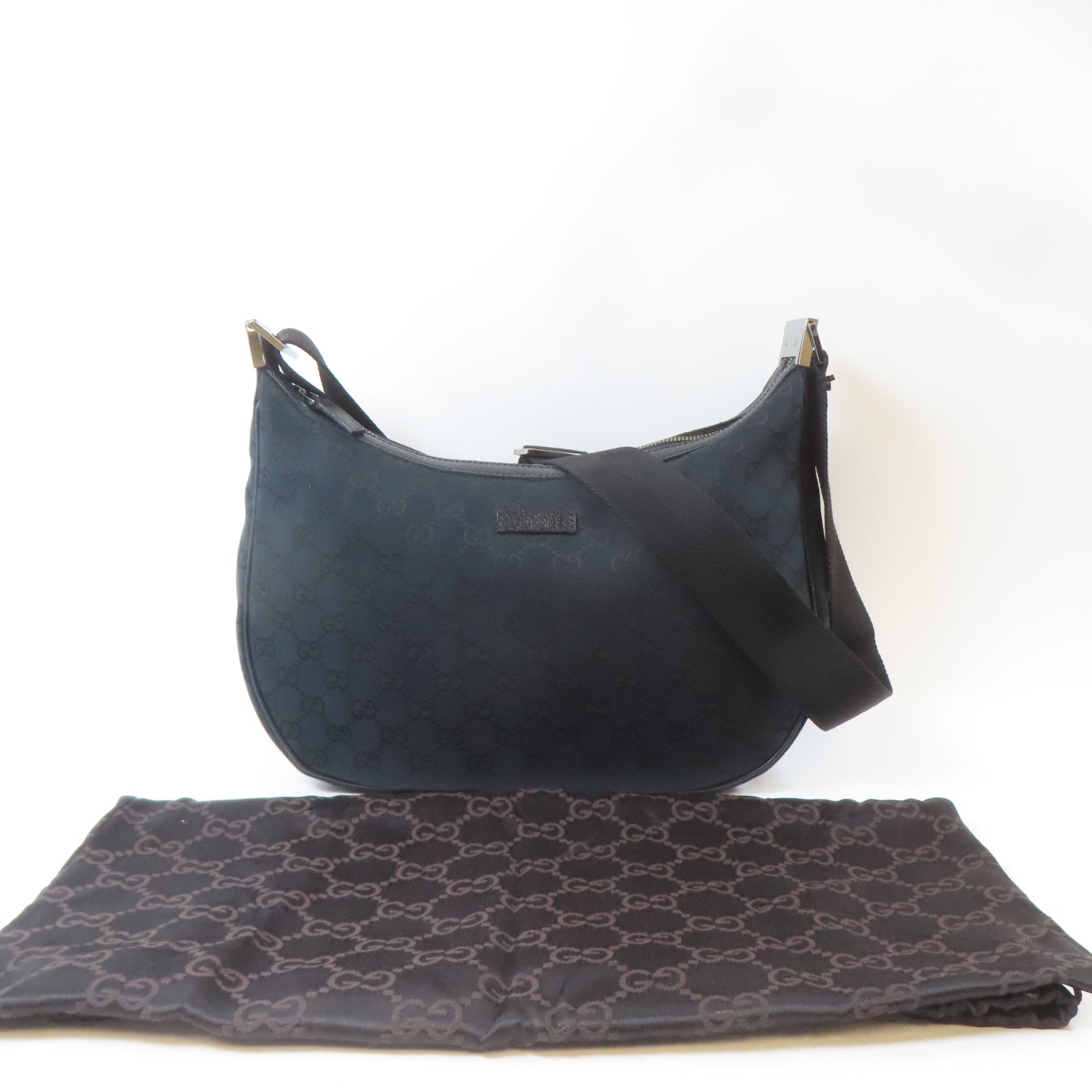 GUCCI 帆布Shoulder Bag銀扣肩背袋深藍色