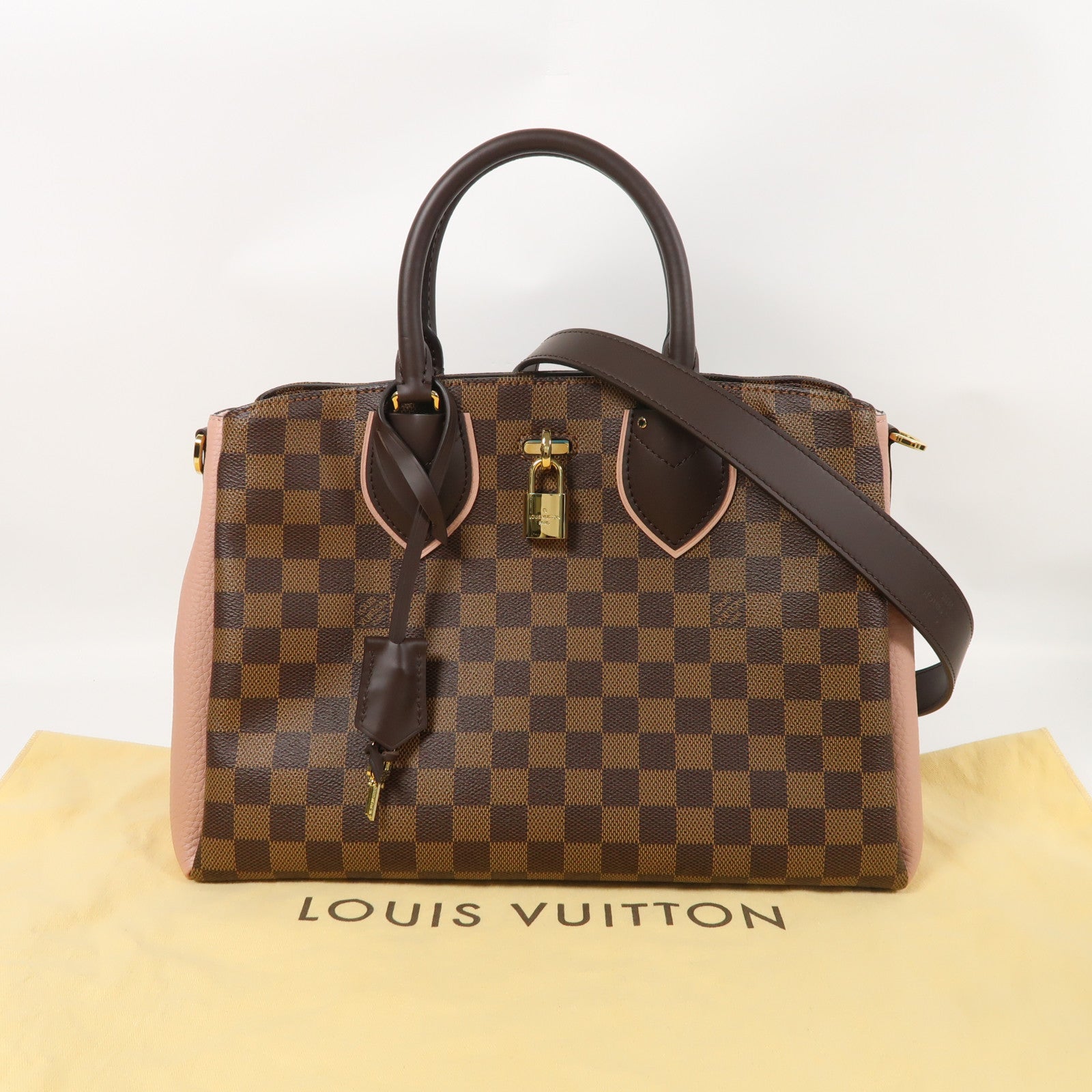 LOUIS VUITTON Damier Ebene Normandy金扣手挽肩背兩用袋啡色/粉紅色