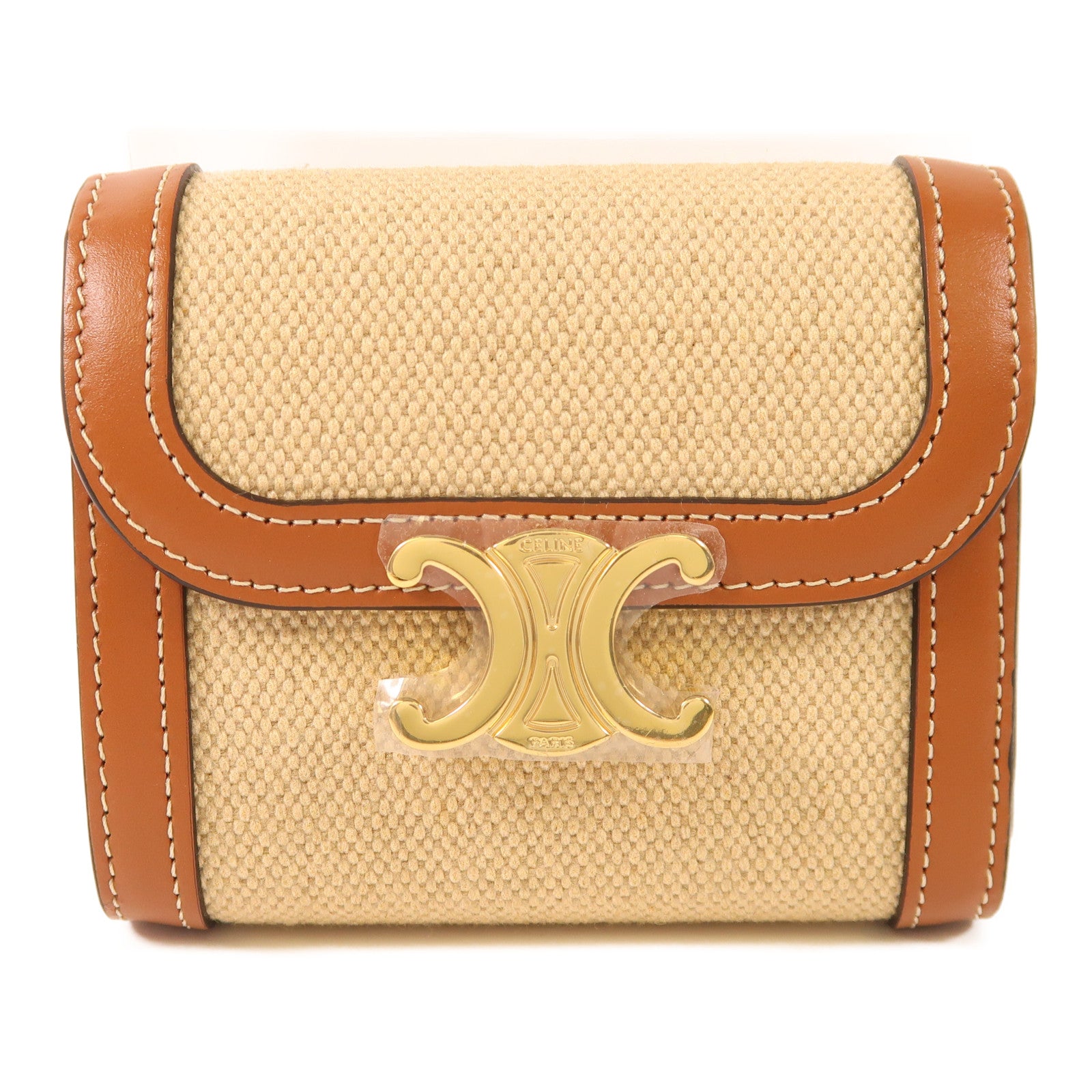 CELINE 皮革/帆布Triomphe Wallet金扣錢包