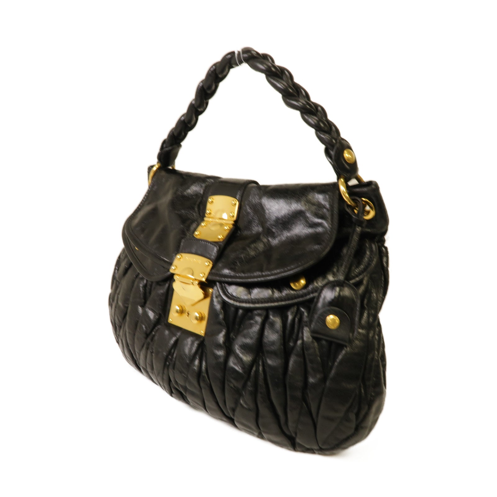 Miu Miu 【激減優惠】牛皮皮革Shoulder Bag金扣肩背袋黒色