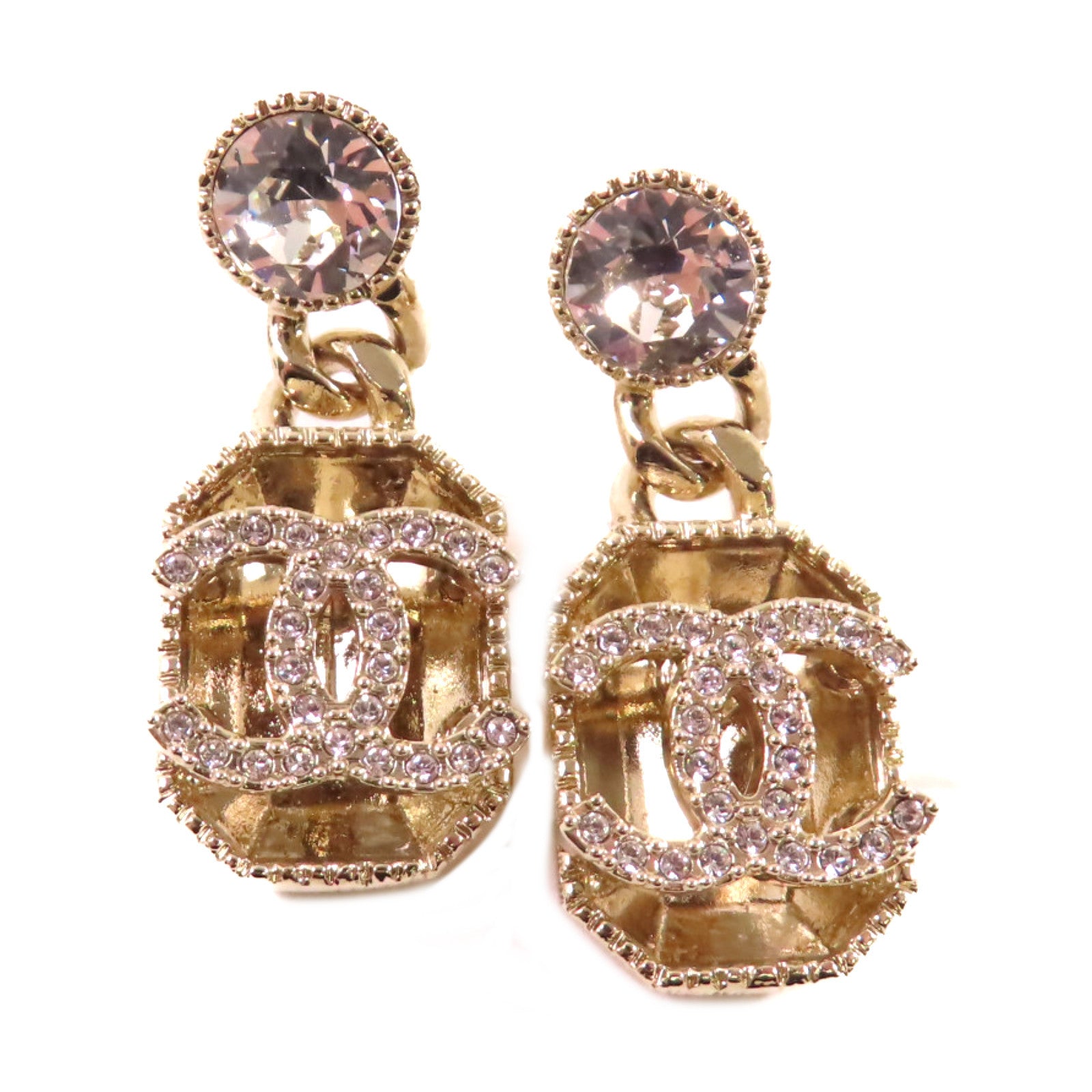 CHANEL 金屬/水鑽CC Earrings耳環