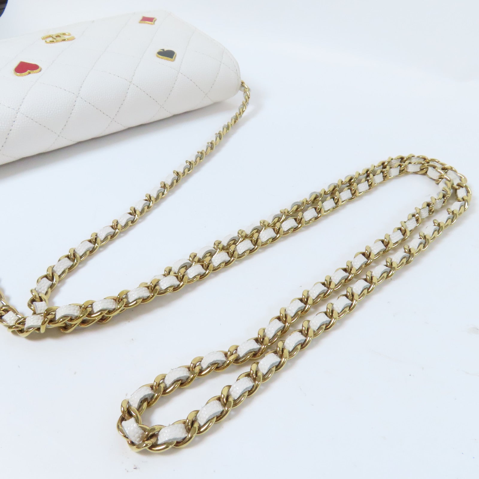 CHANEL 【激減優惠】菱格Caviar皮革Wallet On Chain金扣鏈帶肩背袋白色