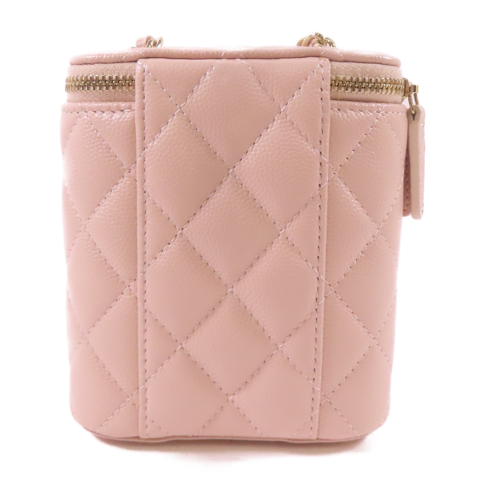 CHANEL 牛皮皮革Vanity Case金扣鏈帶肩背袋粉紅色