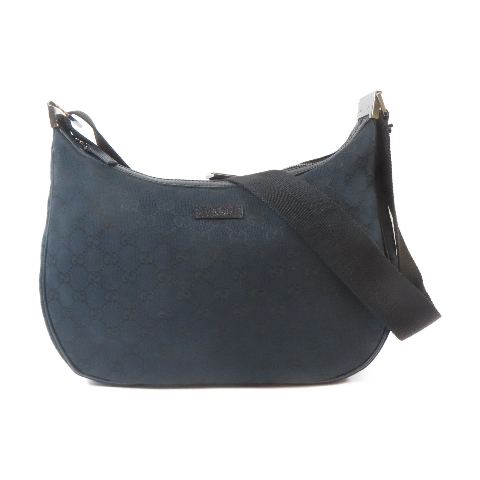 GUCCI 帆布Shoulder Bag銀扣肩背袋深藍色