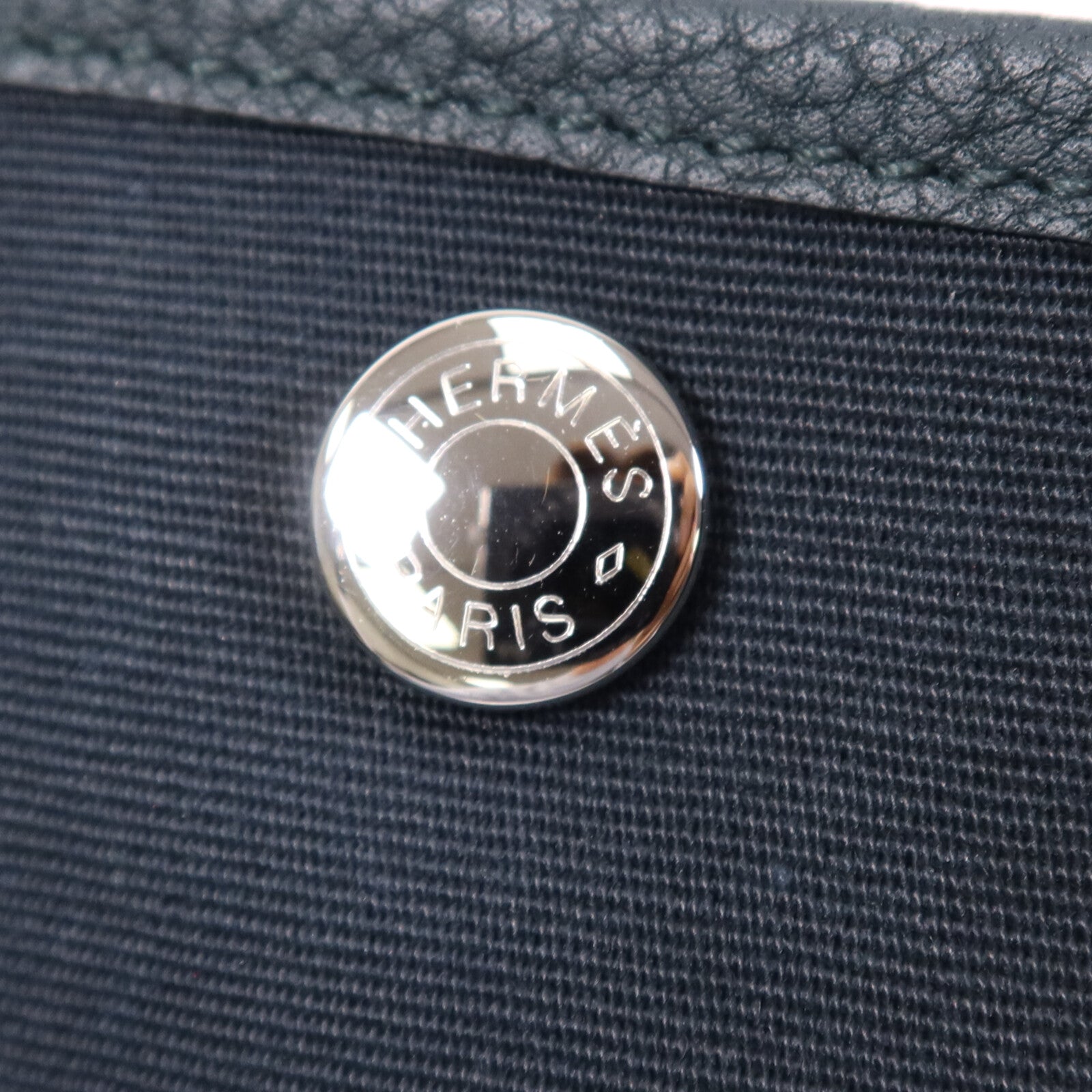 HERMES 帆布Garden Party TPM銀扣手挽袋Vert Cypres/Vert Olive